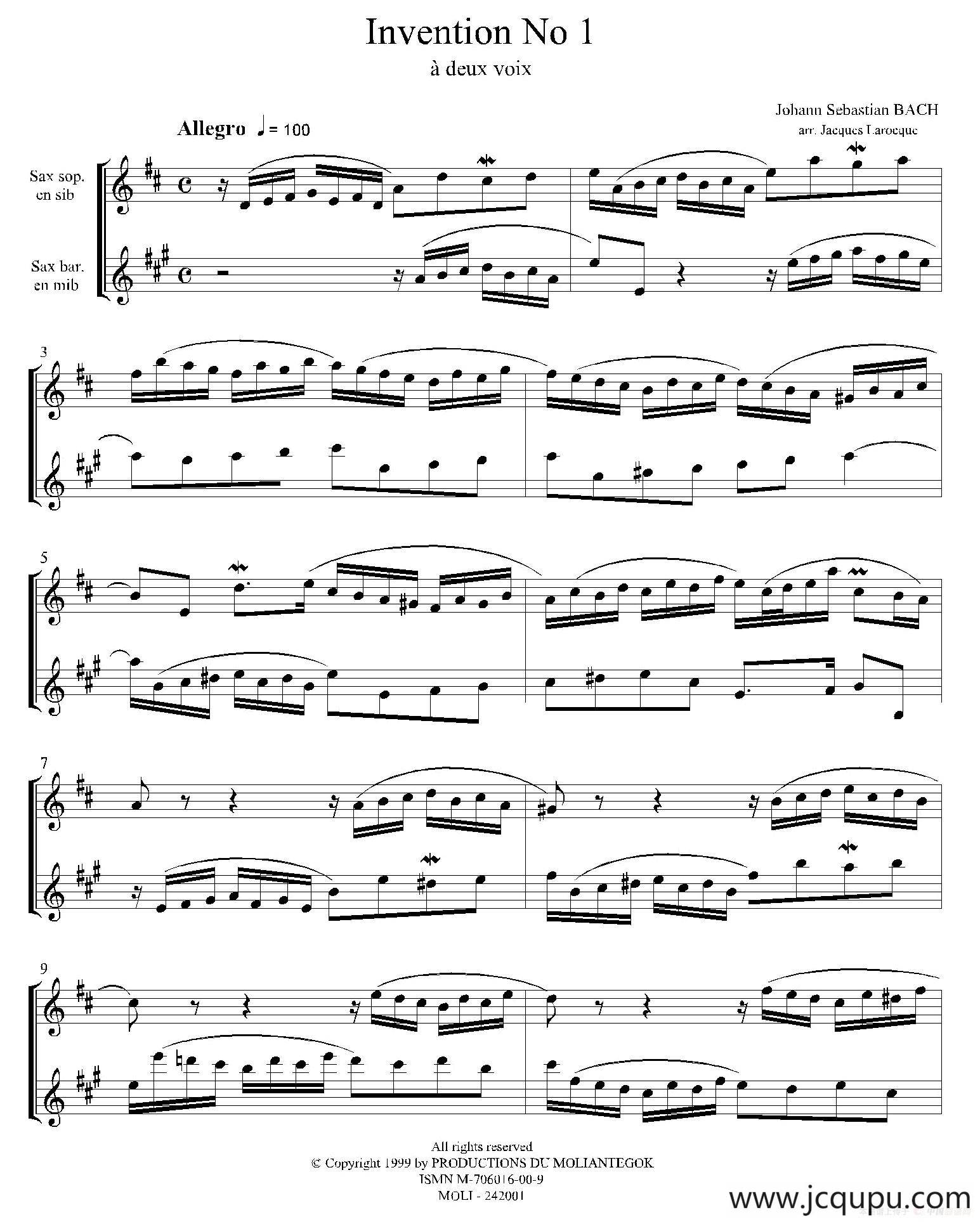 Inventions 巴赫15首创意曲（二重奏—1）简谱