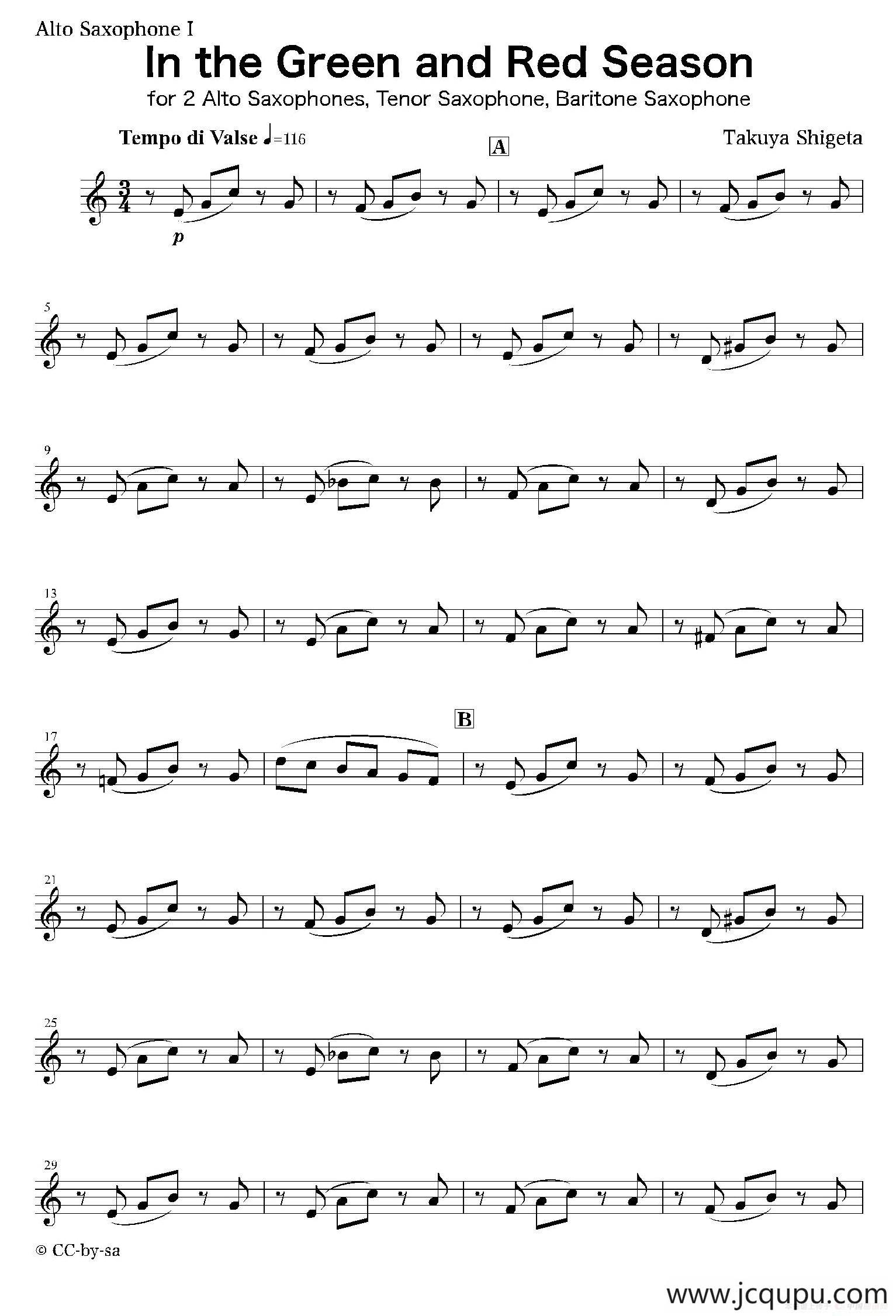 In the Green and Red Season（第一中音萨克斯分谱）简谱