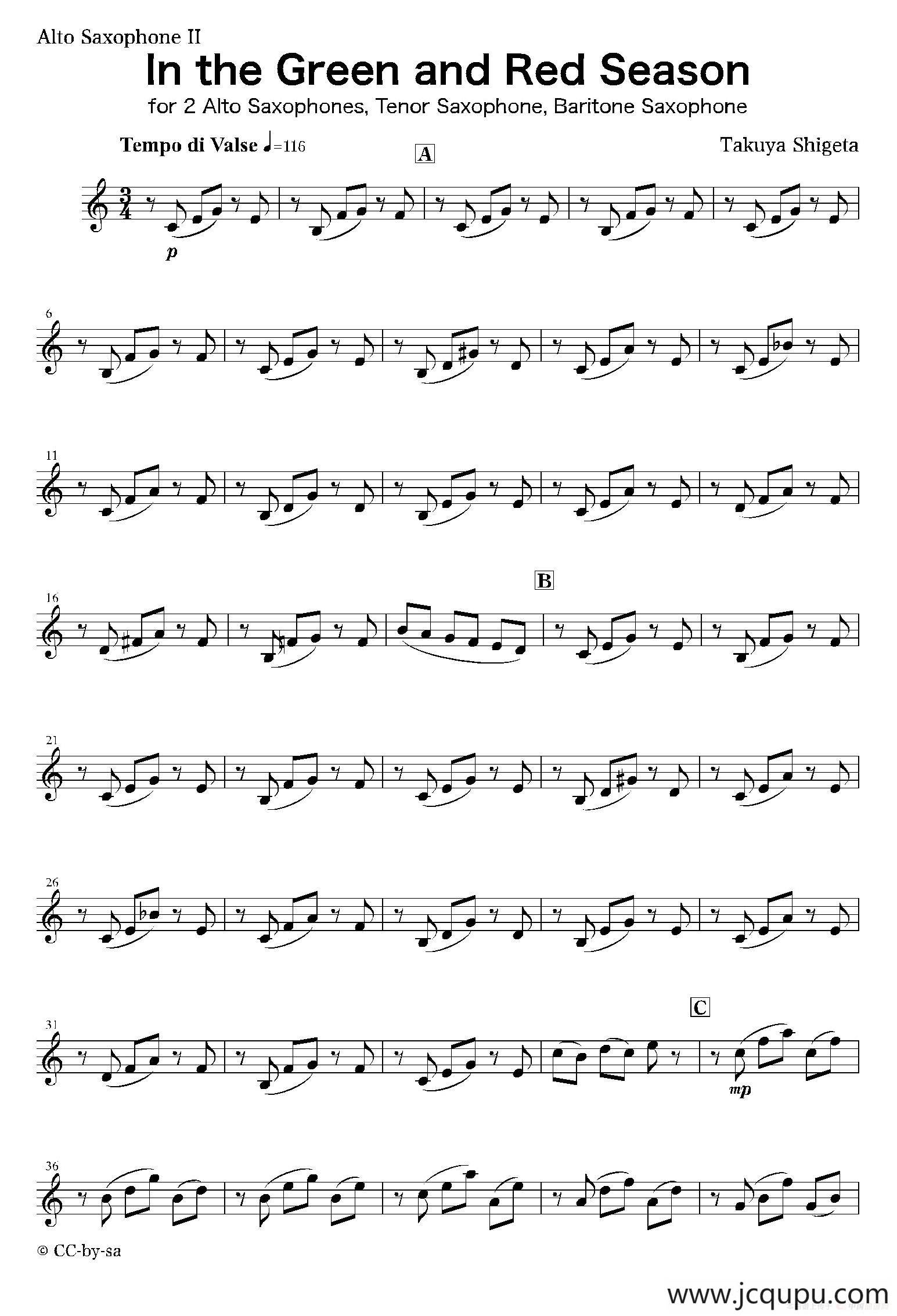 In the Green and Red Season（第二中音萨克斯分谱）简谱