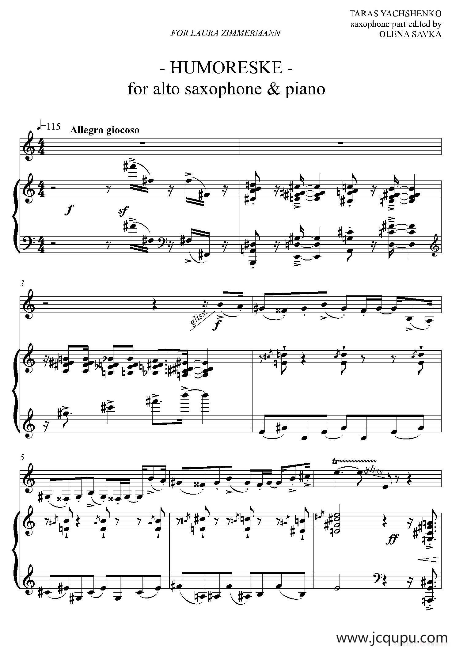 HUMORESKE（中音萨克斯+钢琴伴奏）简谱