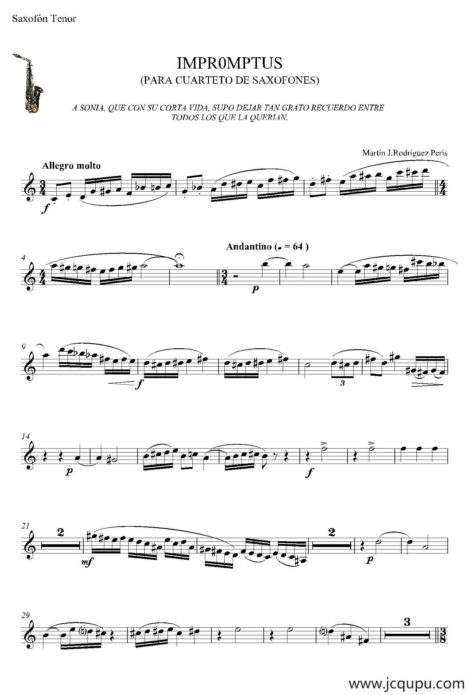 IMPROMTUS（次中音萨克斯分谱）简谱