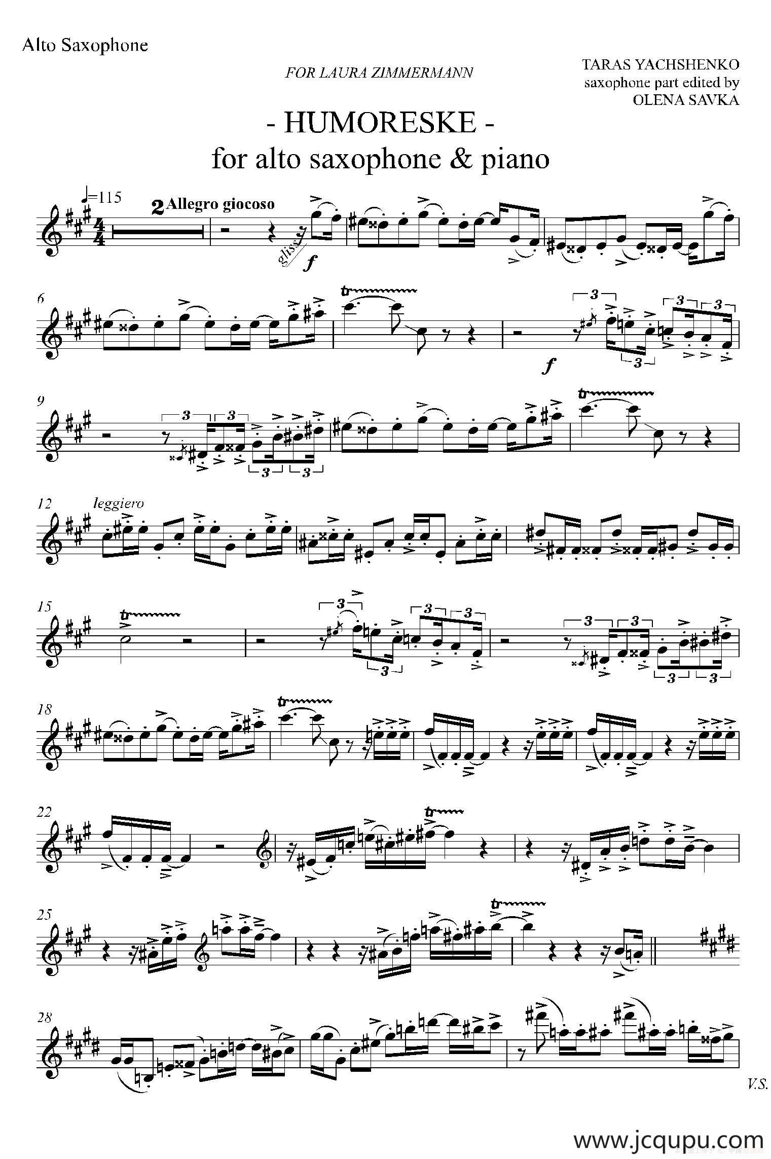 HUMORESKE（中音萨克斯独奏）简谱