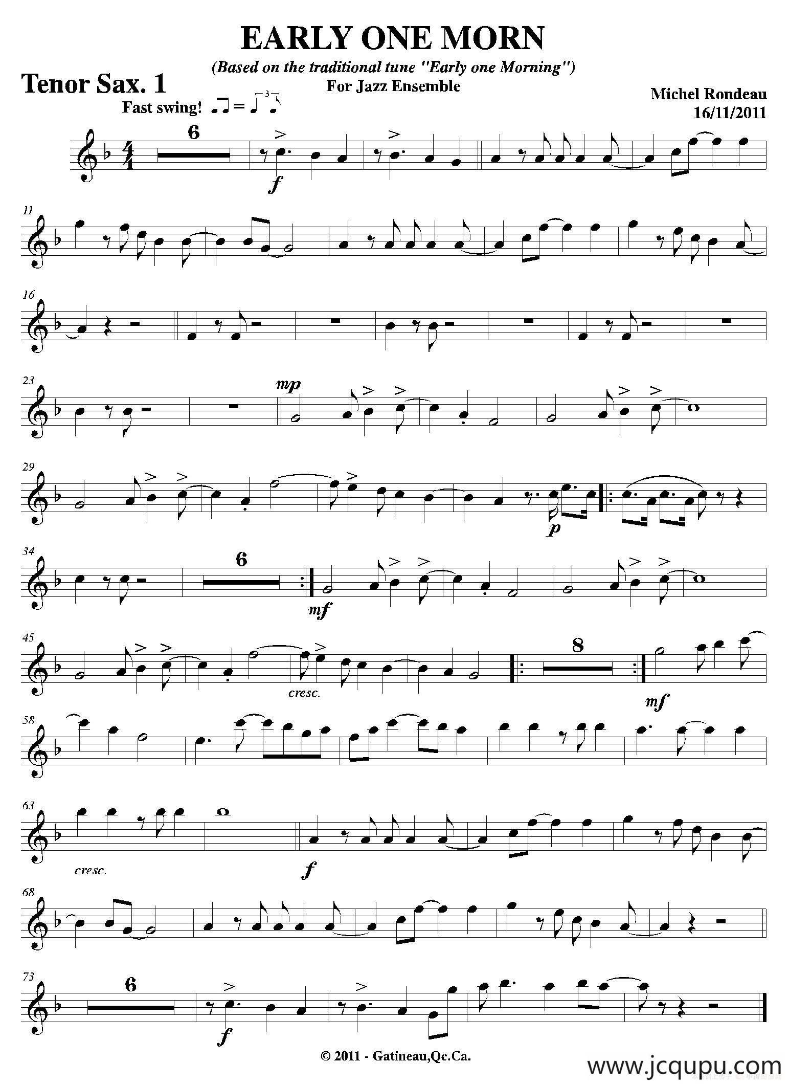 EARLY ONE MORN（第一次中音萨克斯分谱）简谱