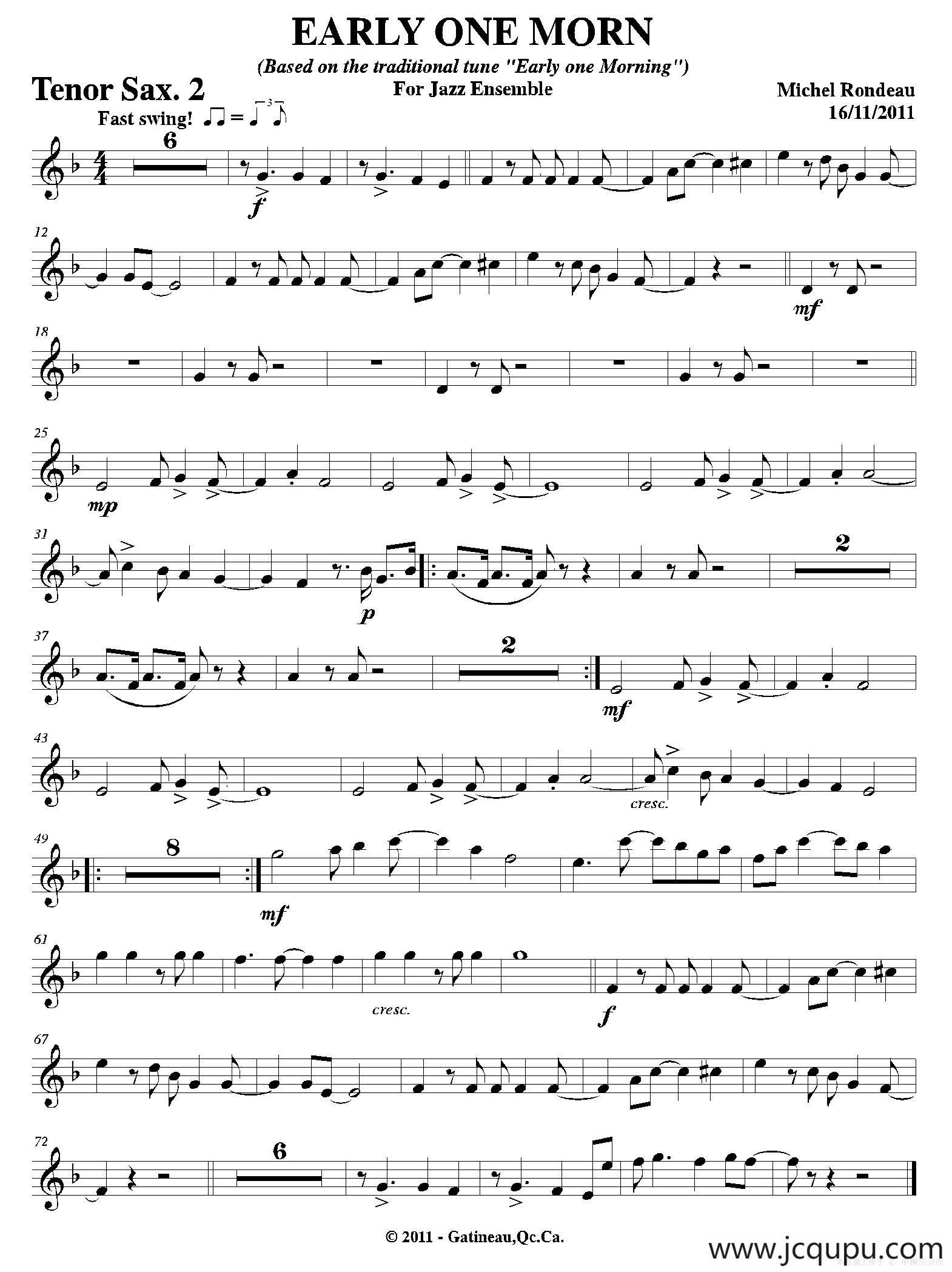 EARLY ONE MORN（第二次中音萨克斯分谱）简谱