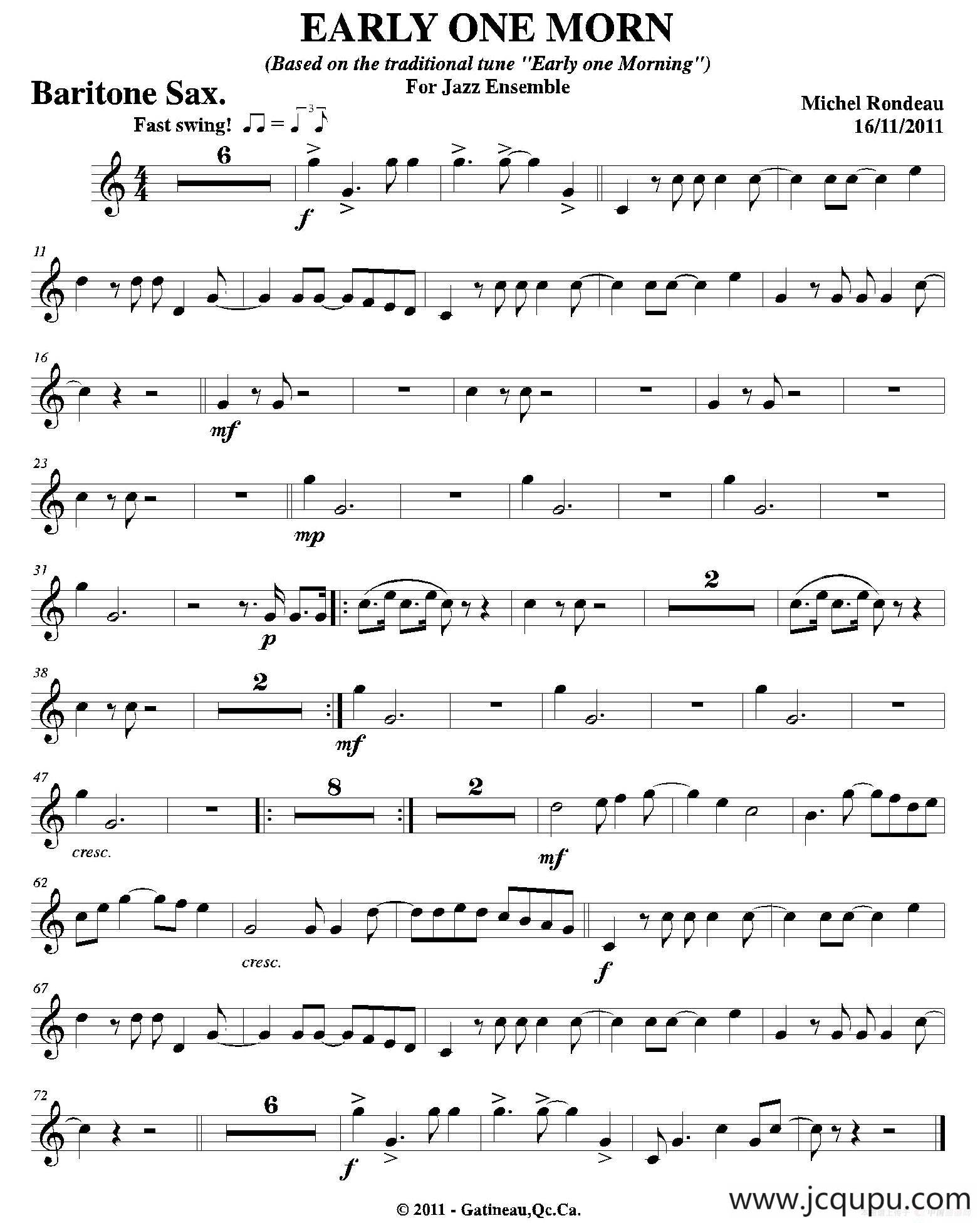 EARLY ONE MORN（上低音萨克斯分谱）简谱