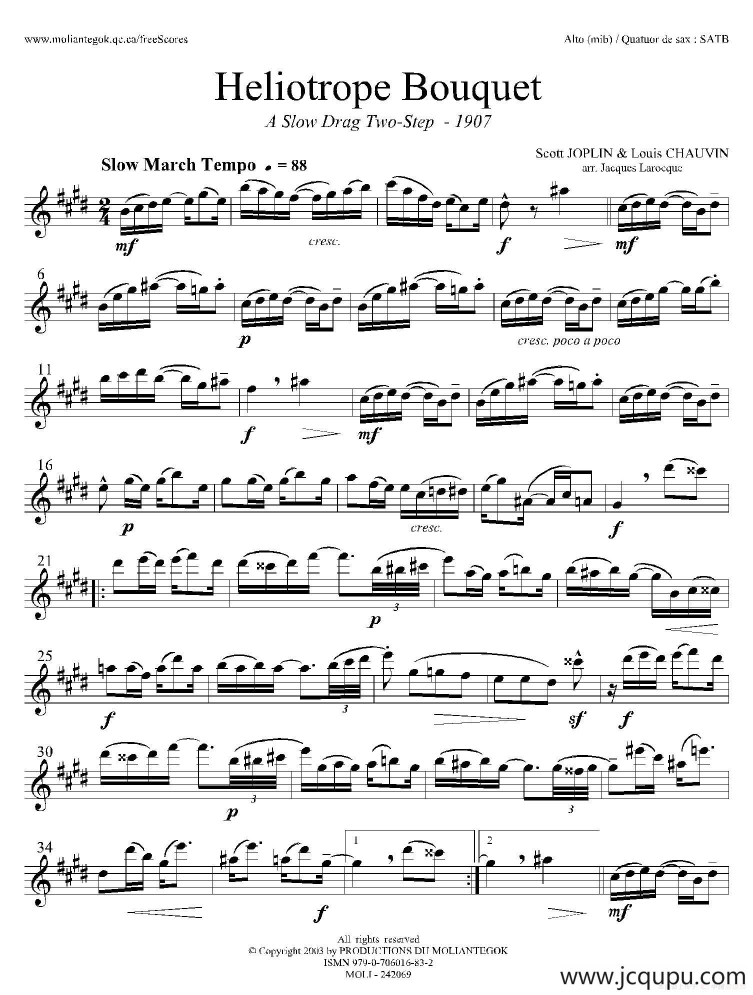 Heliotrope Bouquet（四重奏中音萨克斯分谱）简谱