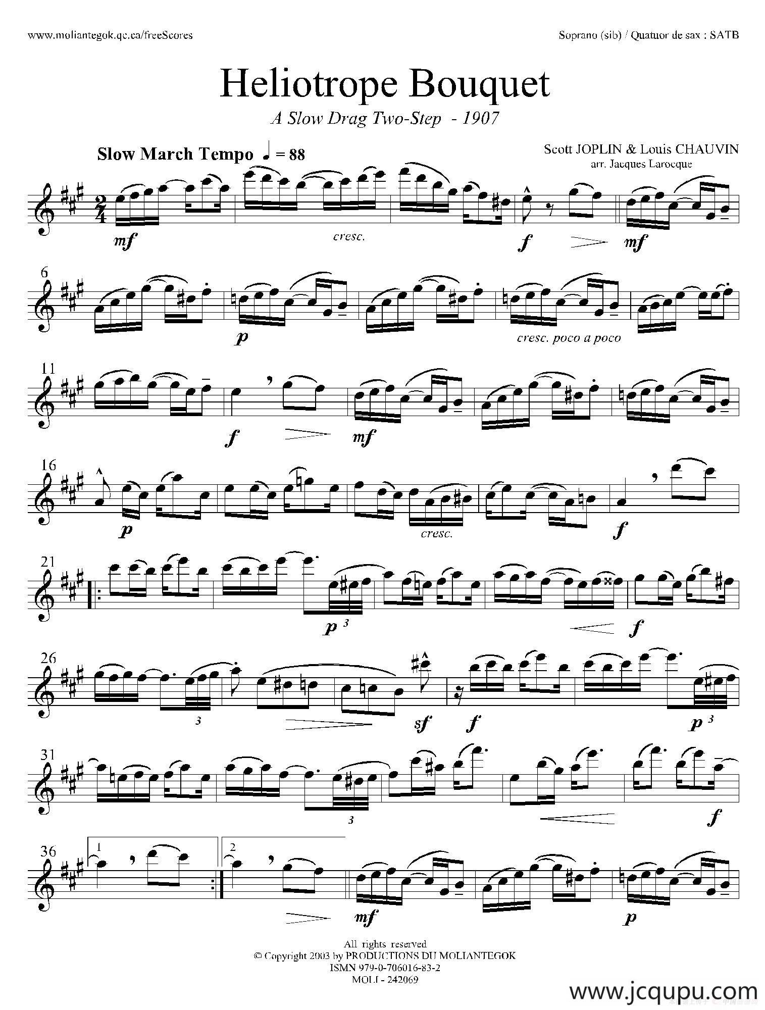 Heliotrope Bouquet（四重奏上低音萨克斯分谱）简谱