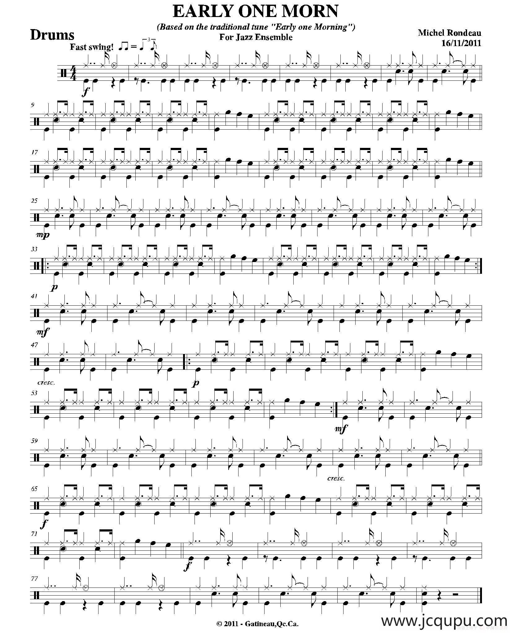 EARLY ONE MORN（爵士鼓分谱）简谱