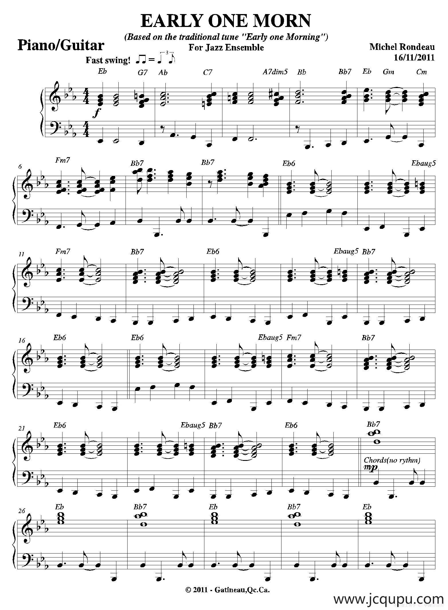 EARLY ONE MORN（钢琴吉他分谱）简谱