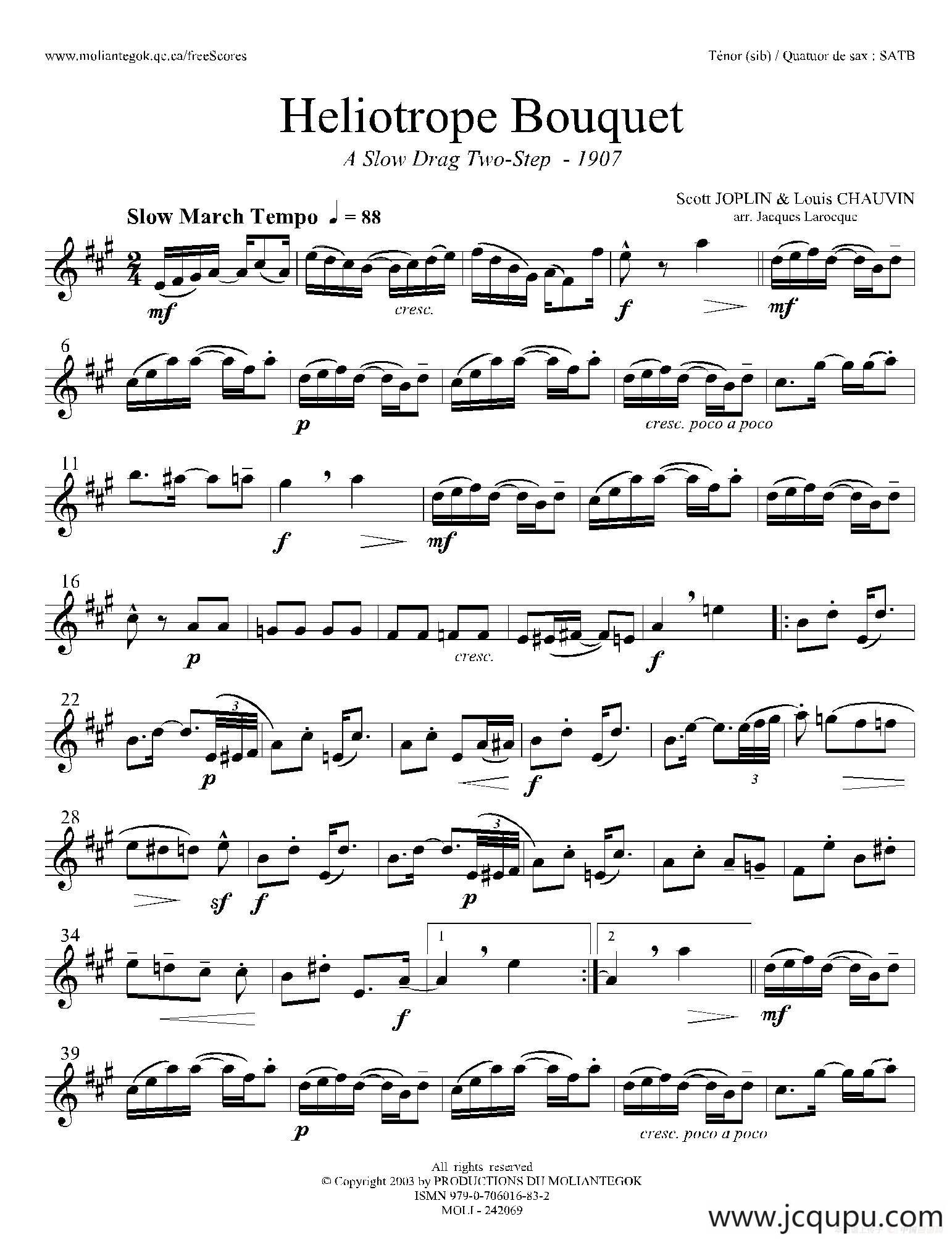 Heliotrope Bouquet（四重奏次中音萨克斯分谱）简谱