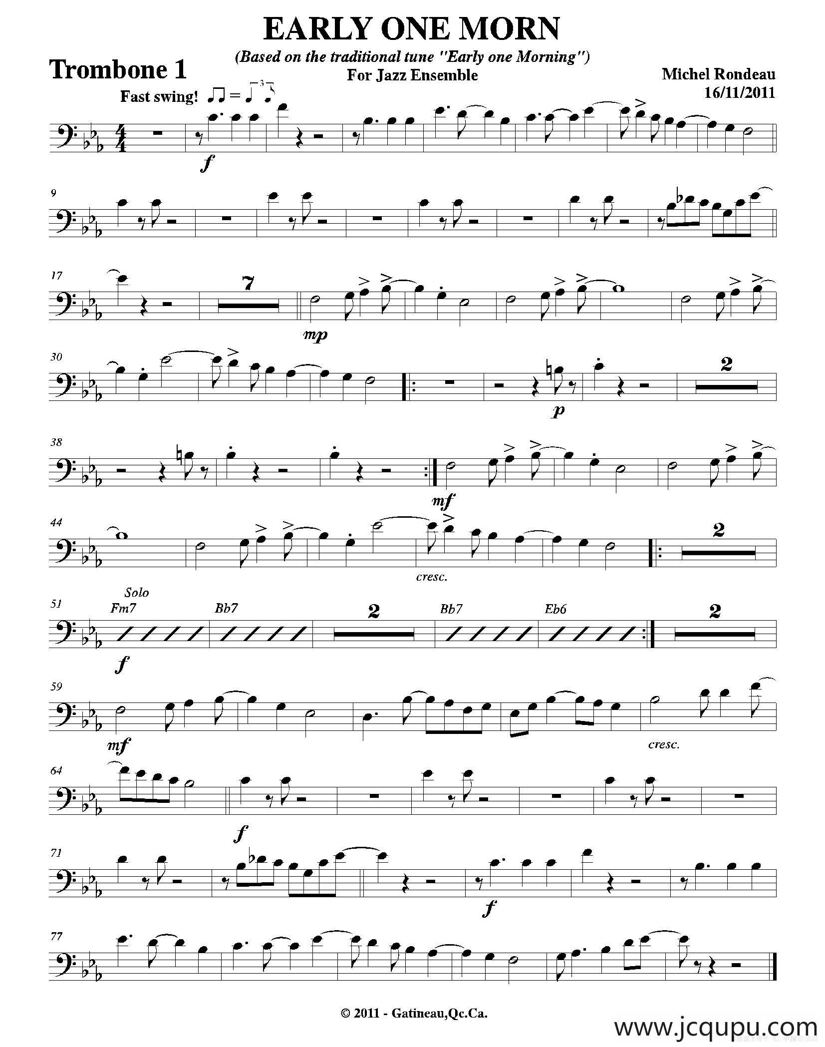 EARLY ONE MORN（第一长号分谱）简谱