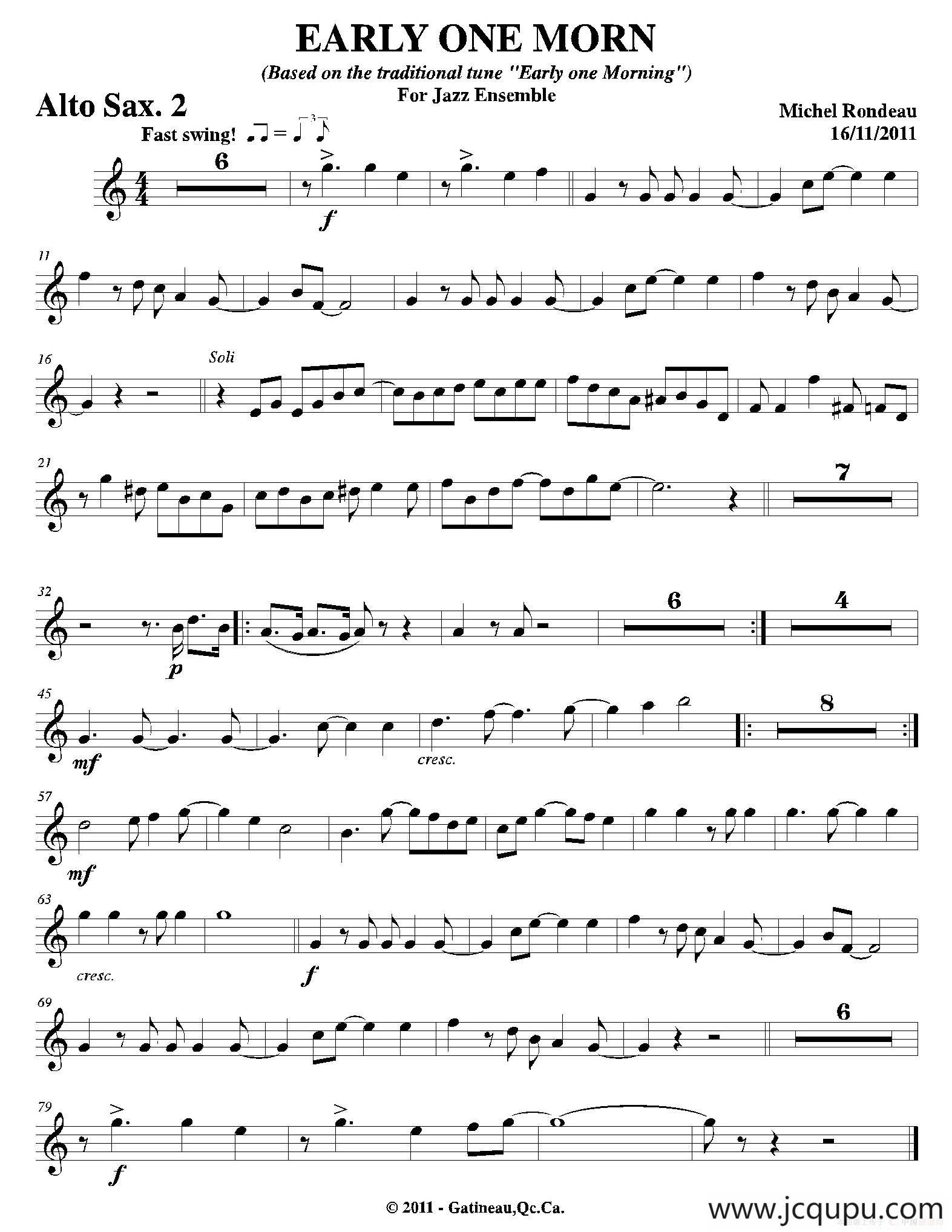 EARLY ONE MORN（第二中音萨克斯分谱）简谱