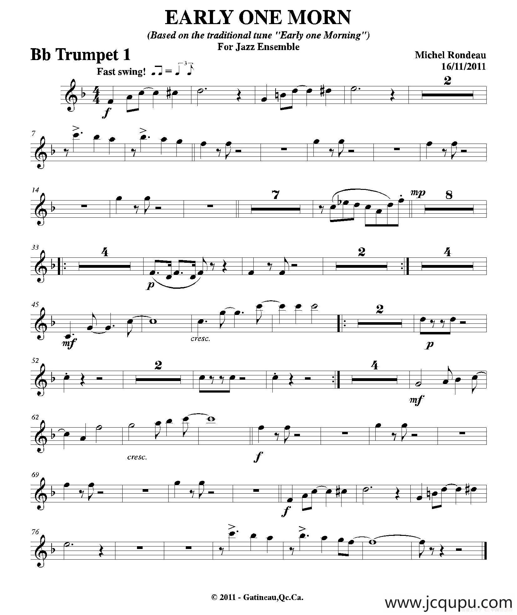 EARLY ONE MORN（第一降B小号分谱）简谱