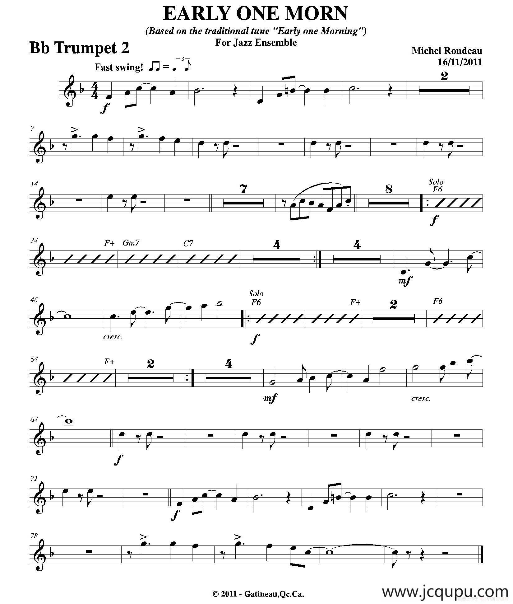 EARLY ONE MORN（第二降B小号分谱）简谱