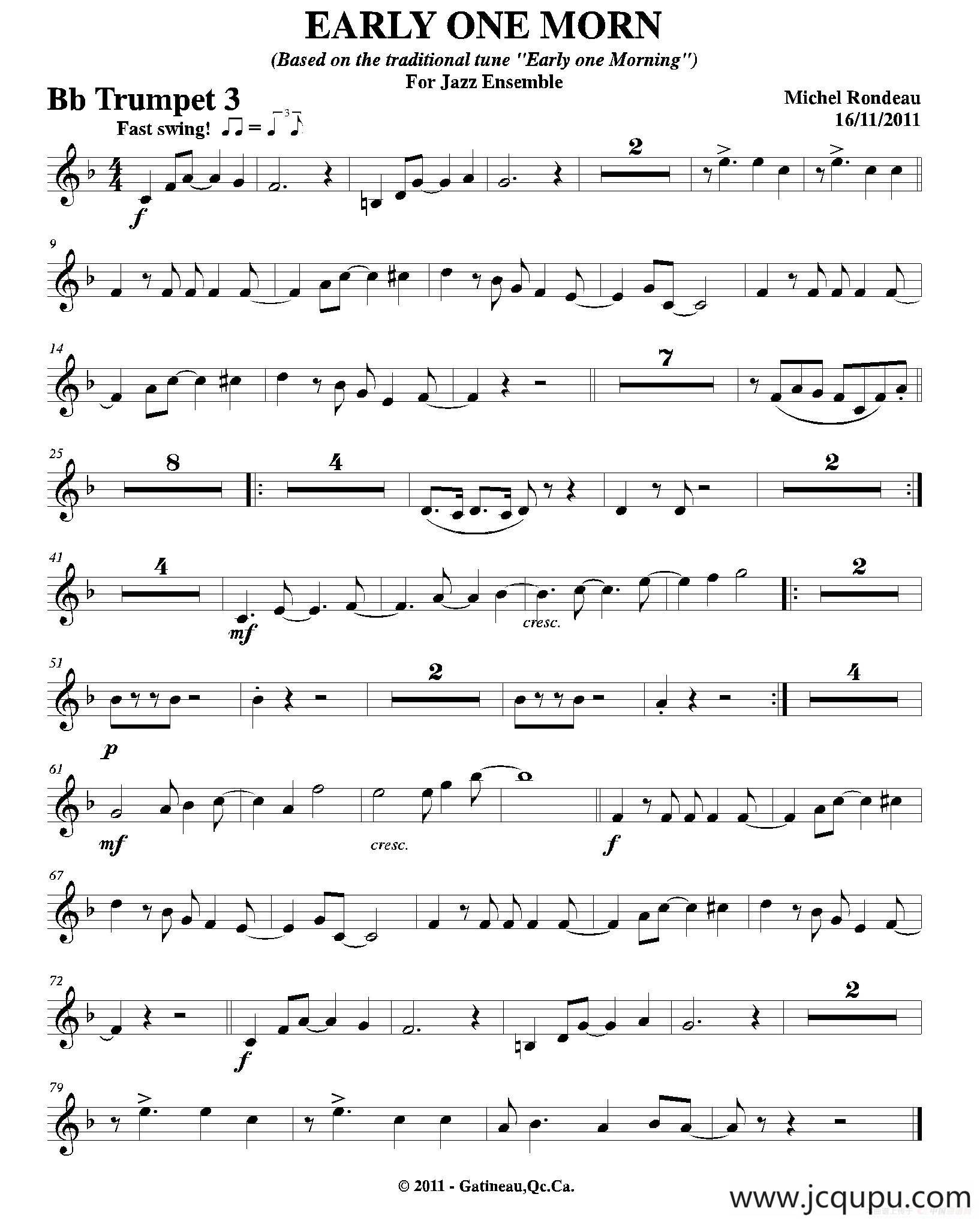 EARLY ONE MORN（第三降B小号分谱）简谱