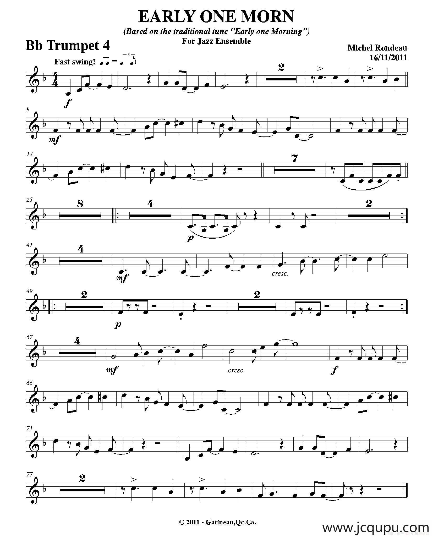 EARLY ONE MORN（第四降B小号分谱）简谱