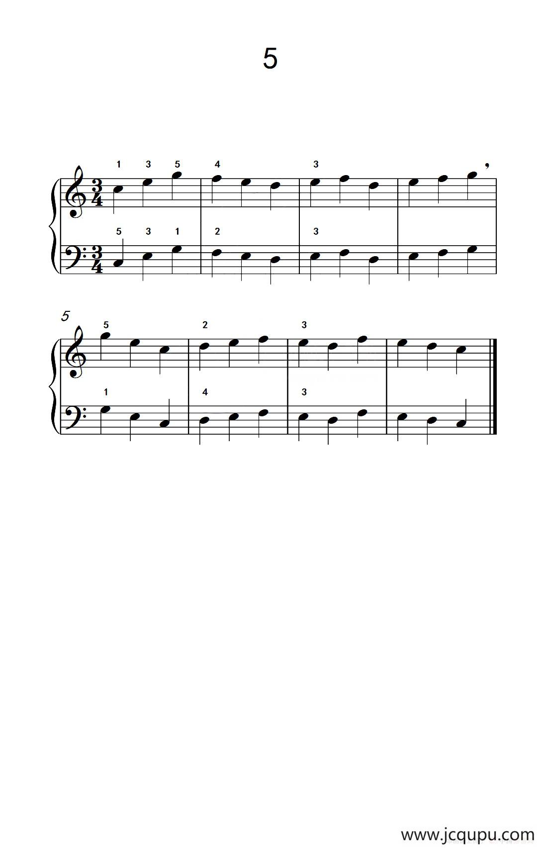 一.非连音练习5（儿童钢琴手指练习 1）简谱