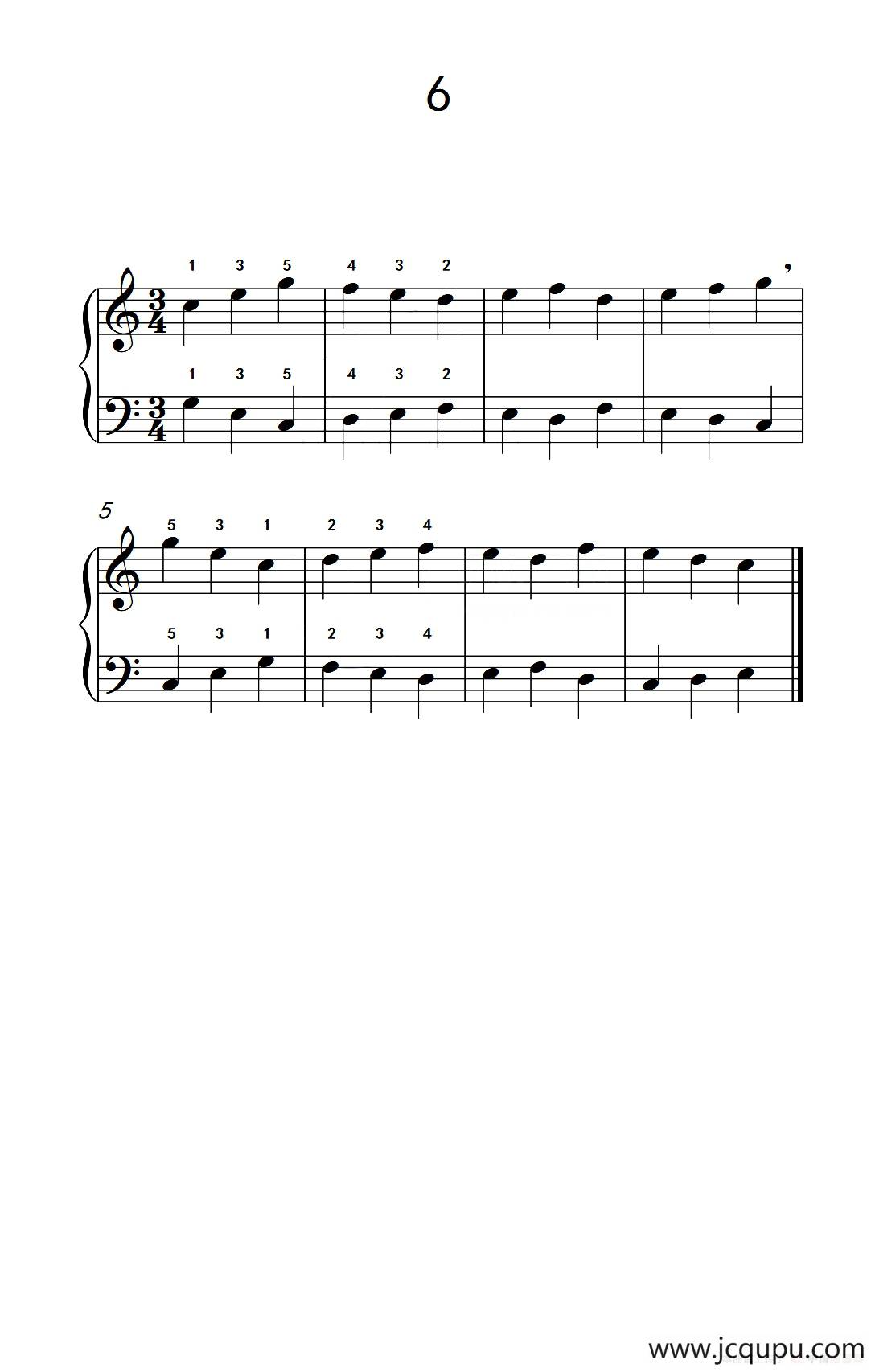 一.非连音练习6（儿童钢琴手指练习 1）简谱