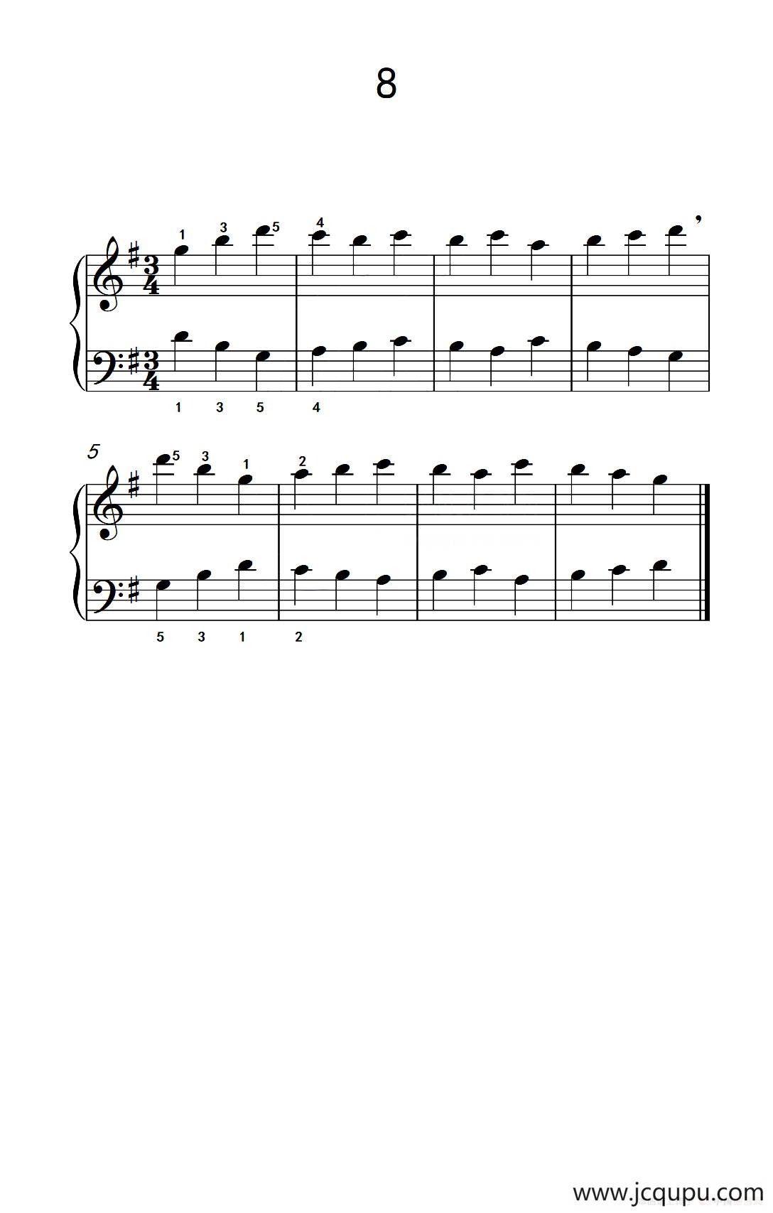 一.非连音练习8（儿童钢琴手指练习 1）简谱