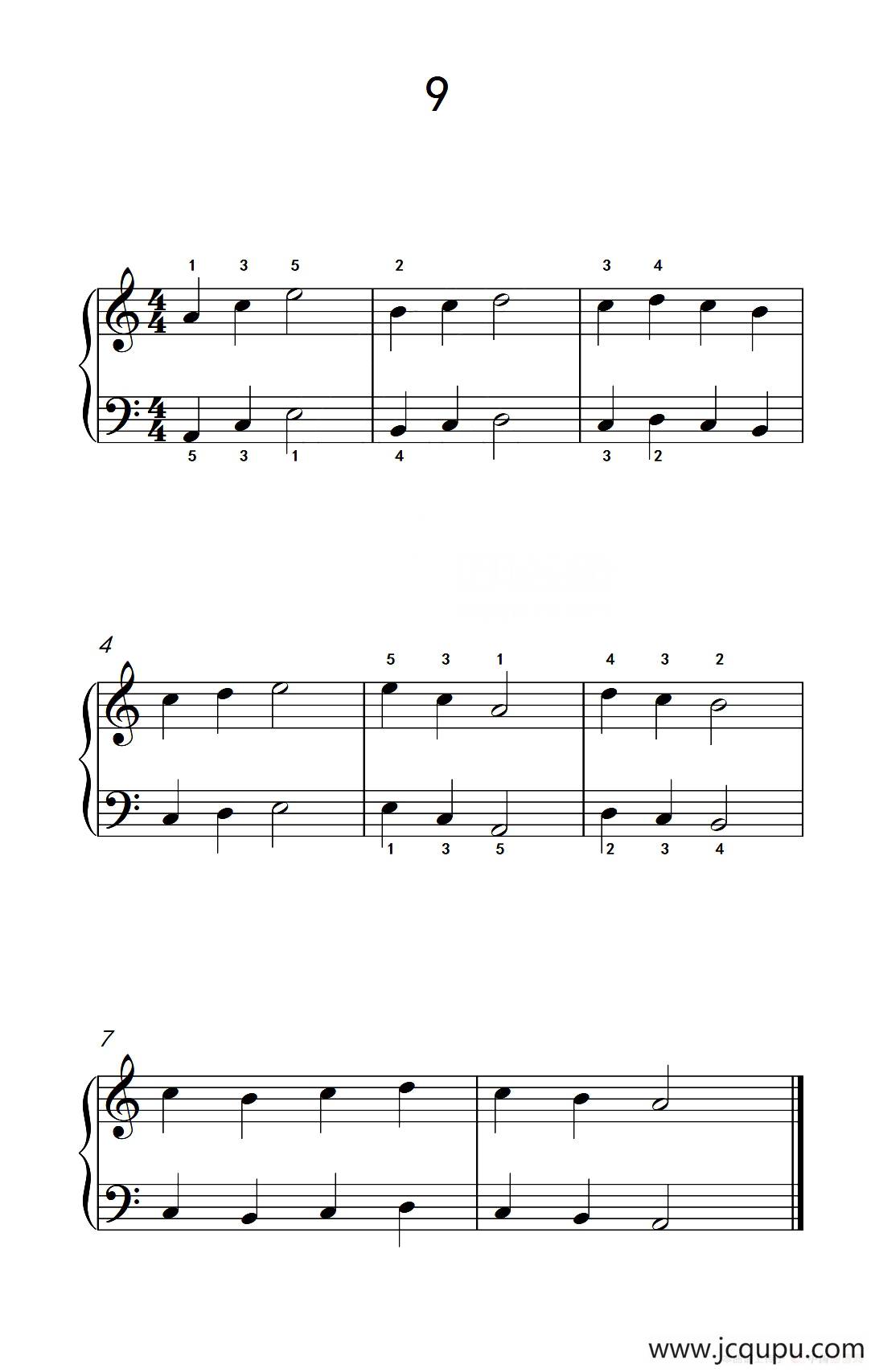 一.非连音练习9（儿童钢琴手指练习 1）简谱
