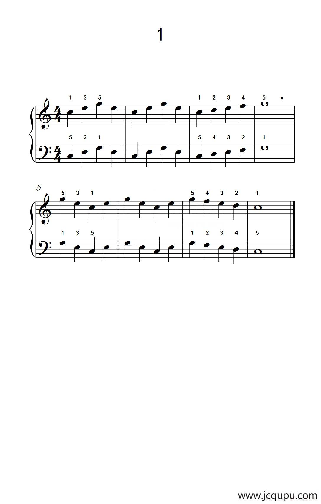 一.非连音练习1（儿童钢琴手指练习 1）简谱