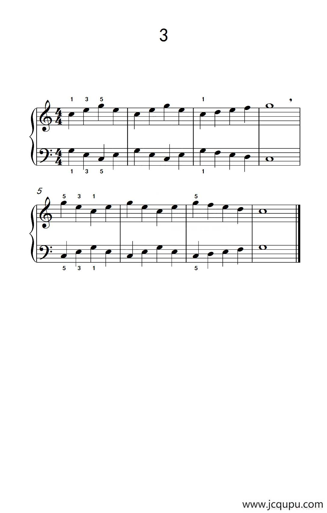 一.非连音练习3（儿童钢琴手指练习 1）简谱