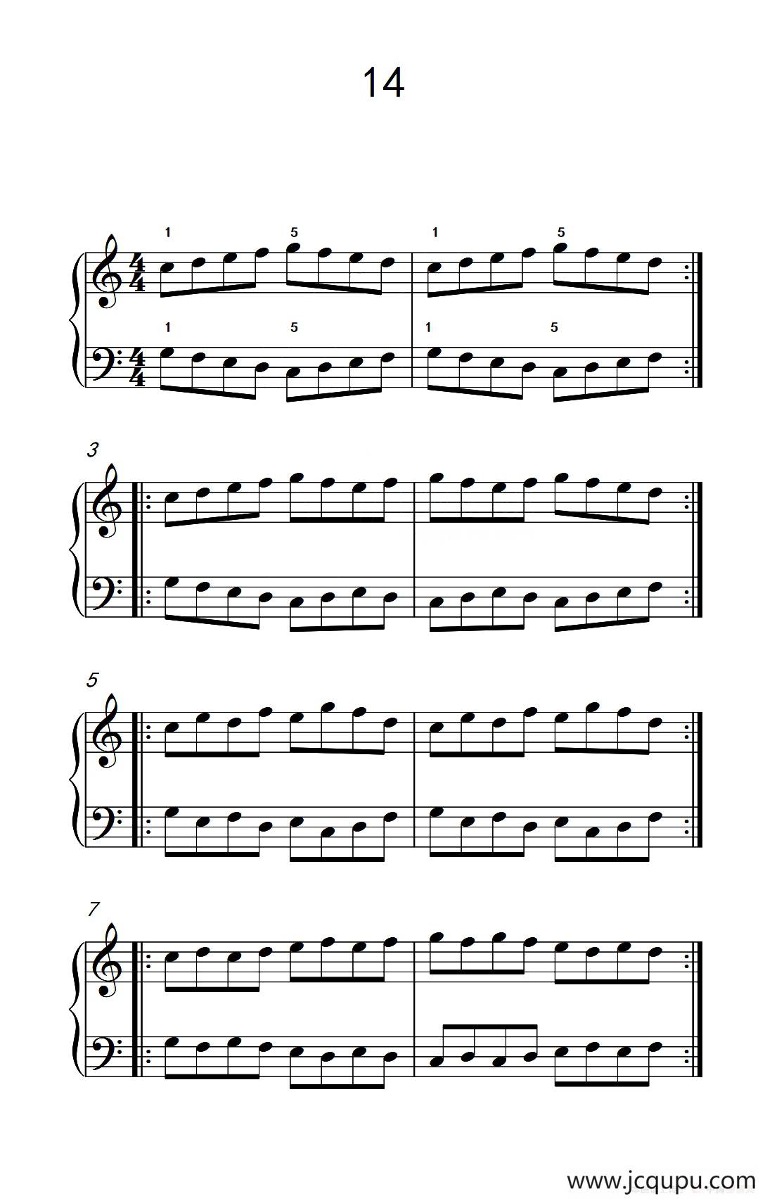 三.五组基本练习14（儿童钢琴手指练习 1）简谱