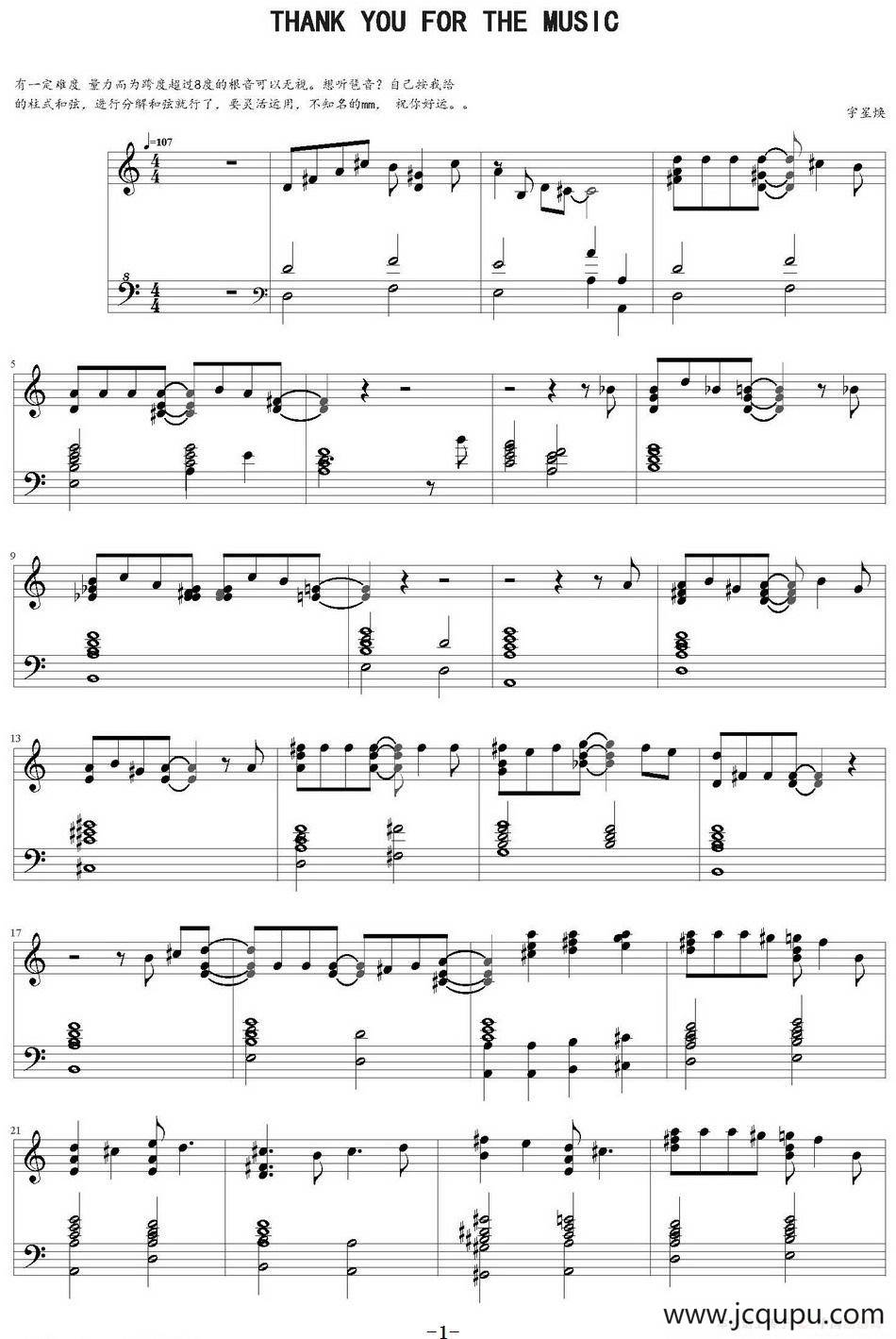 Thank you for the music简谱