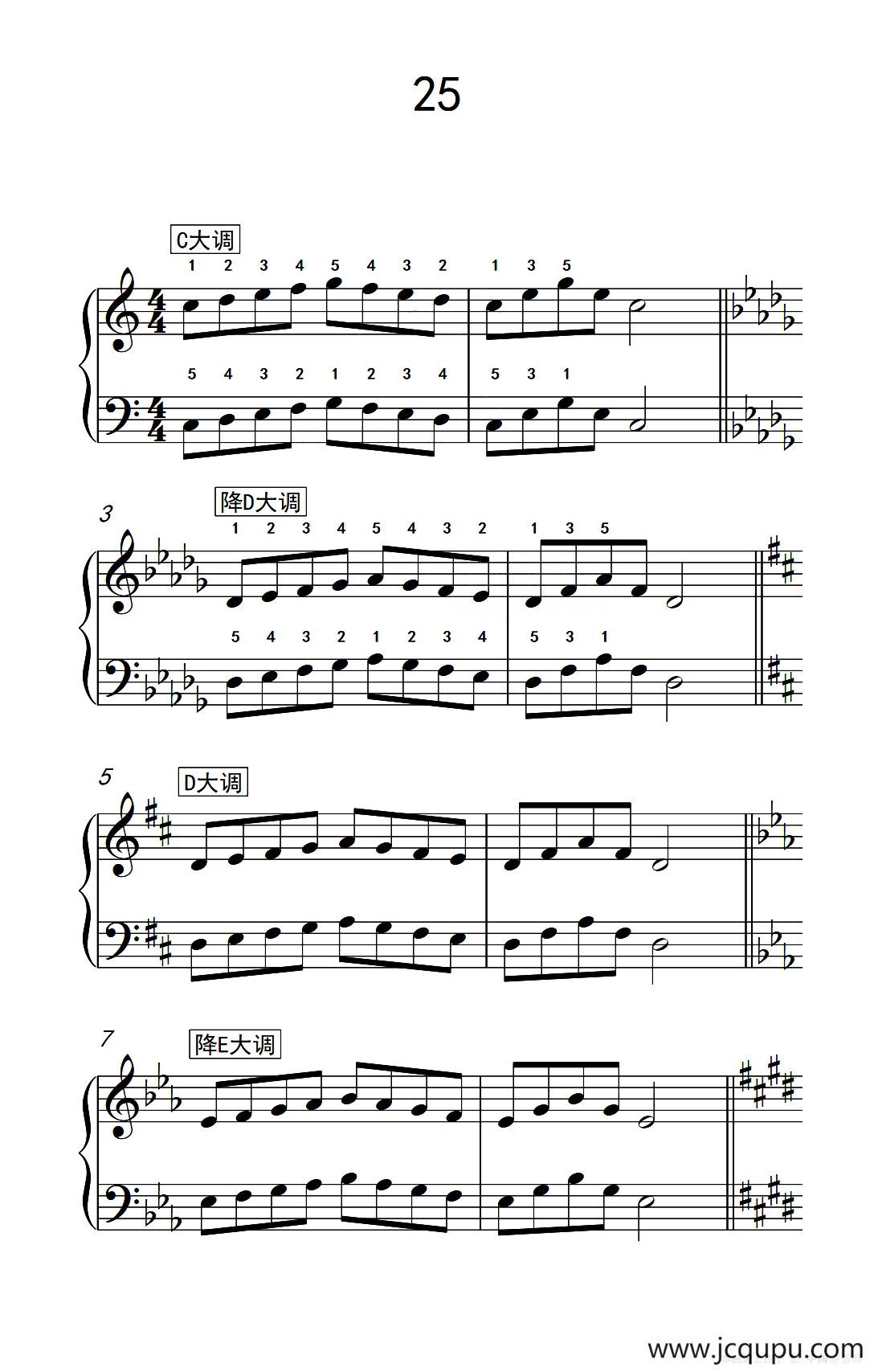 七.五指原位移调练习25（儿童钢琴手指练习 1）简谱
