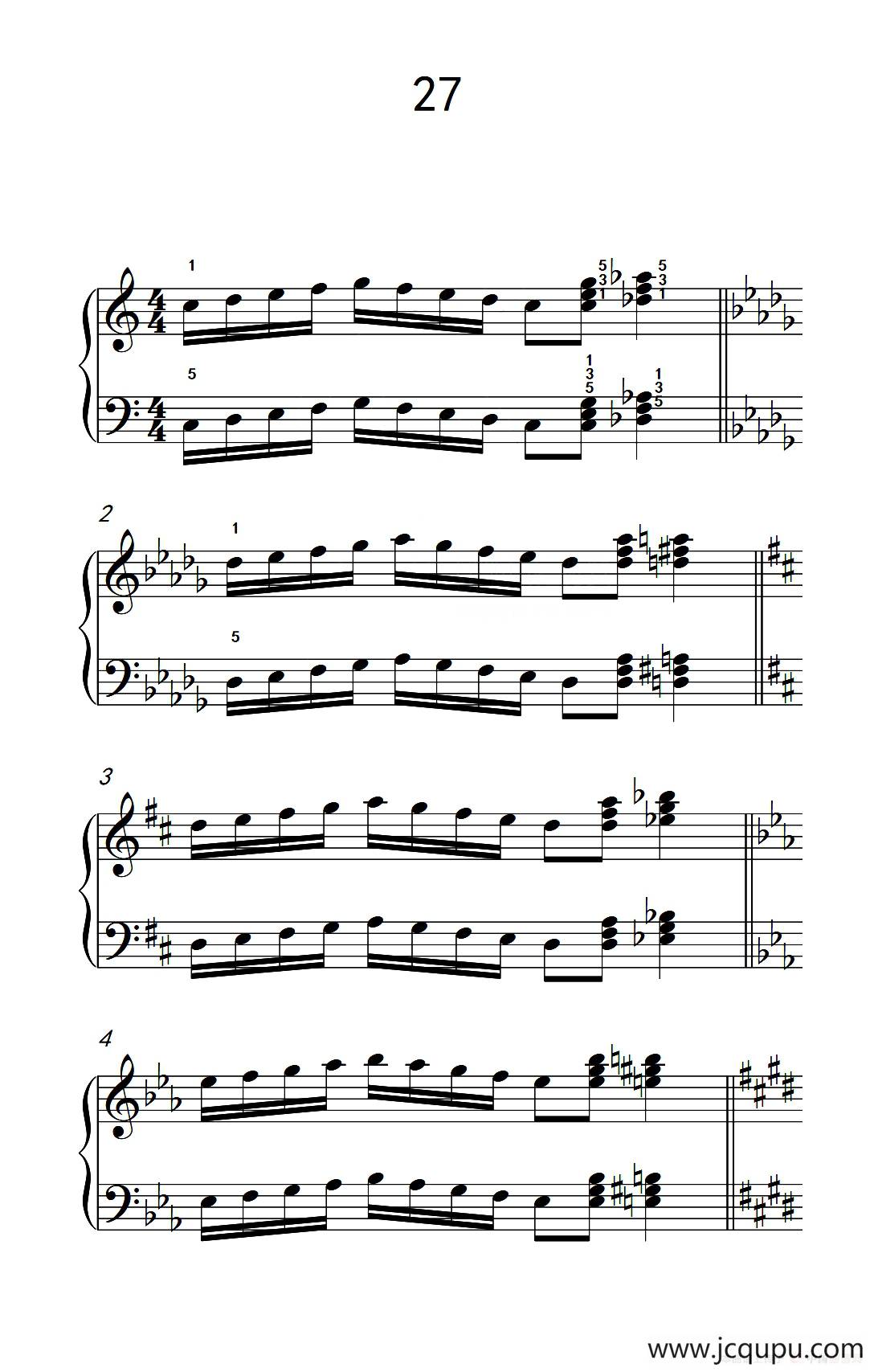 七.五指原位移调练习27（儿童钢琴手指练习 1）简谱