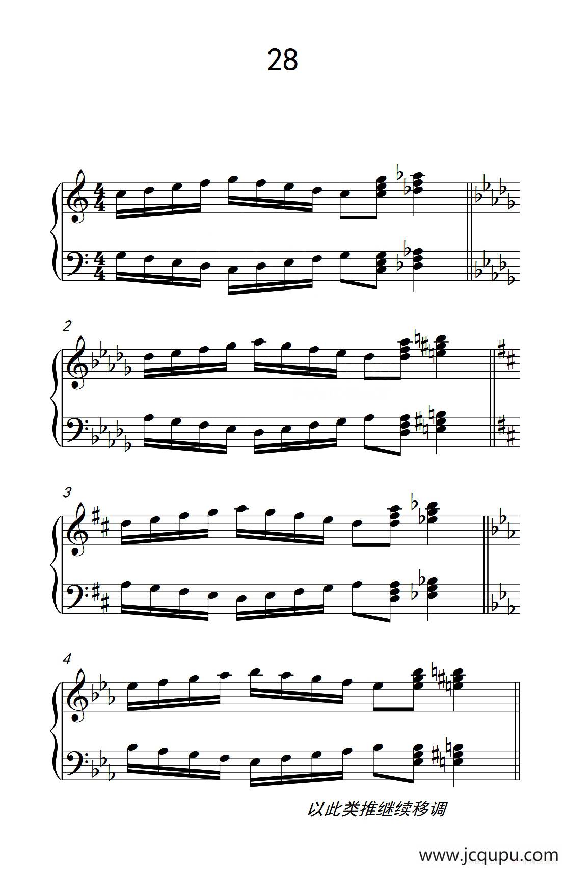 七.五指原位移调练习28（儿童钢琴手指练习 1）简谱