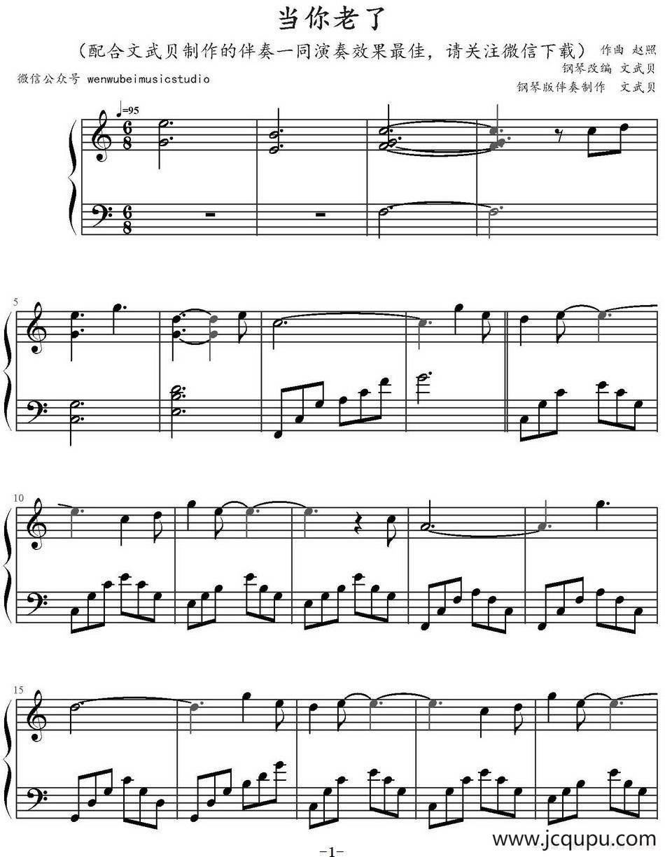 当你老了（文武贝钢琴改编版）简谱