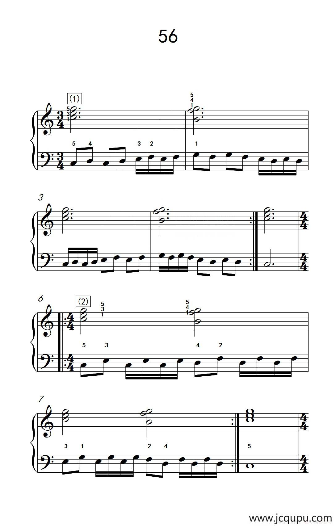 左手练习 56（儿童钢琴手指练习 2）简谱