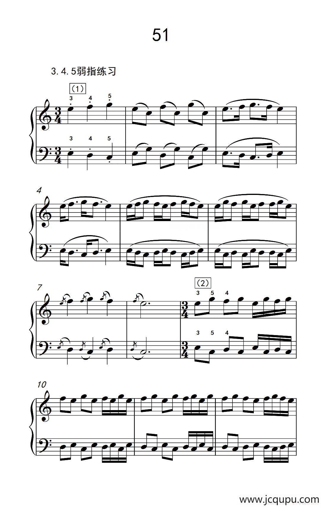 3 4 5 弱指练习 51（儿童钢琴手指练习 2）简谱