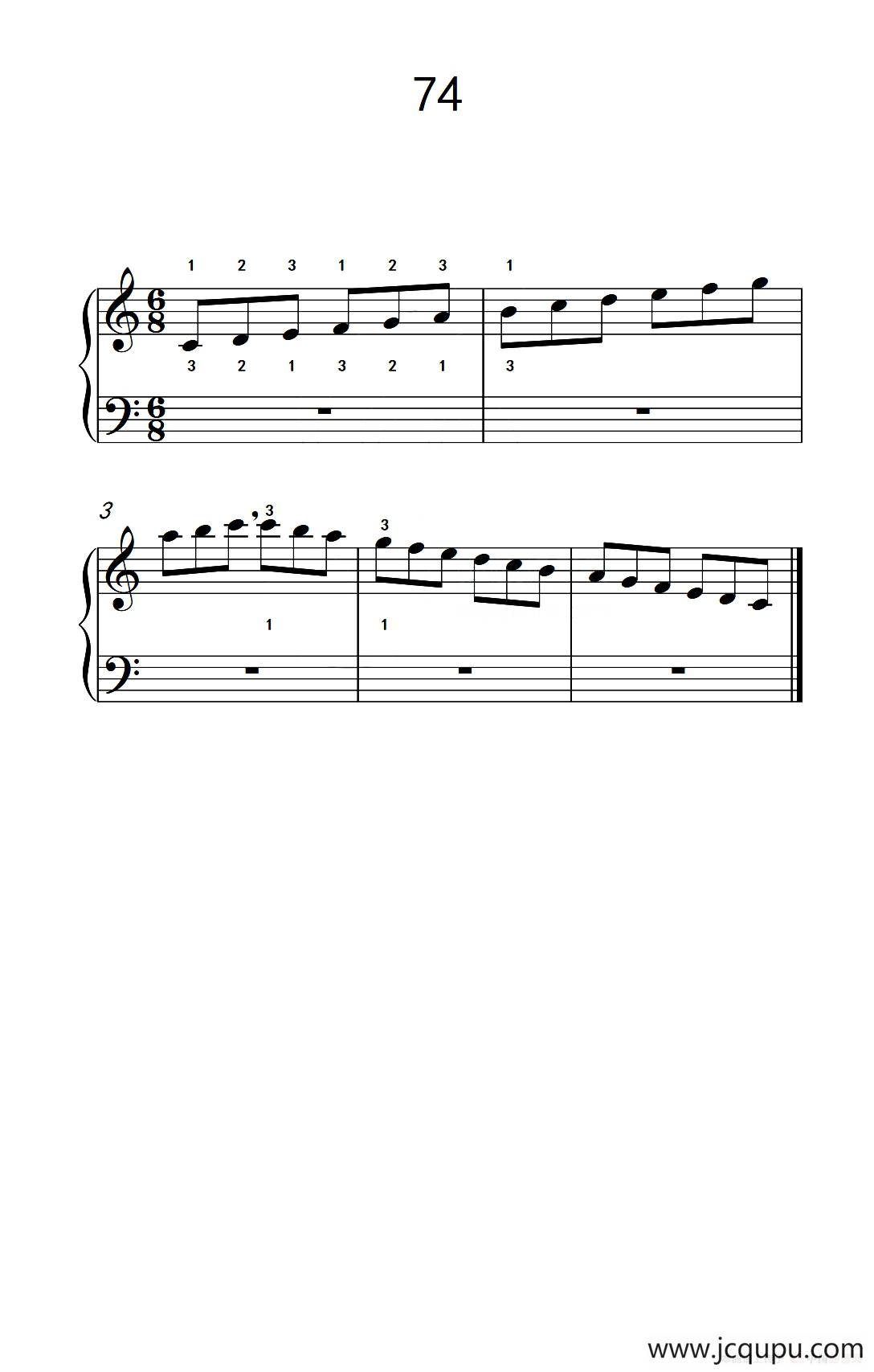使大指灵活转动的单手练习 74（儿童钢琴手指练习 2）简谱