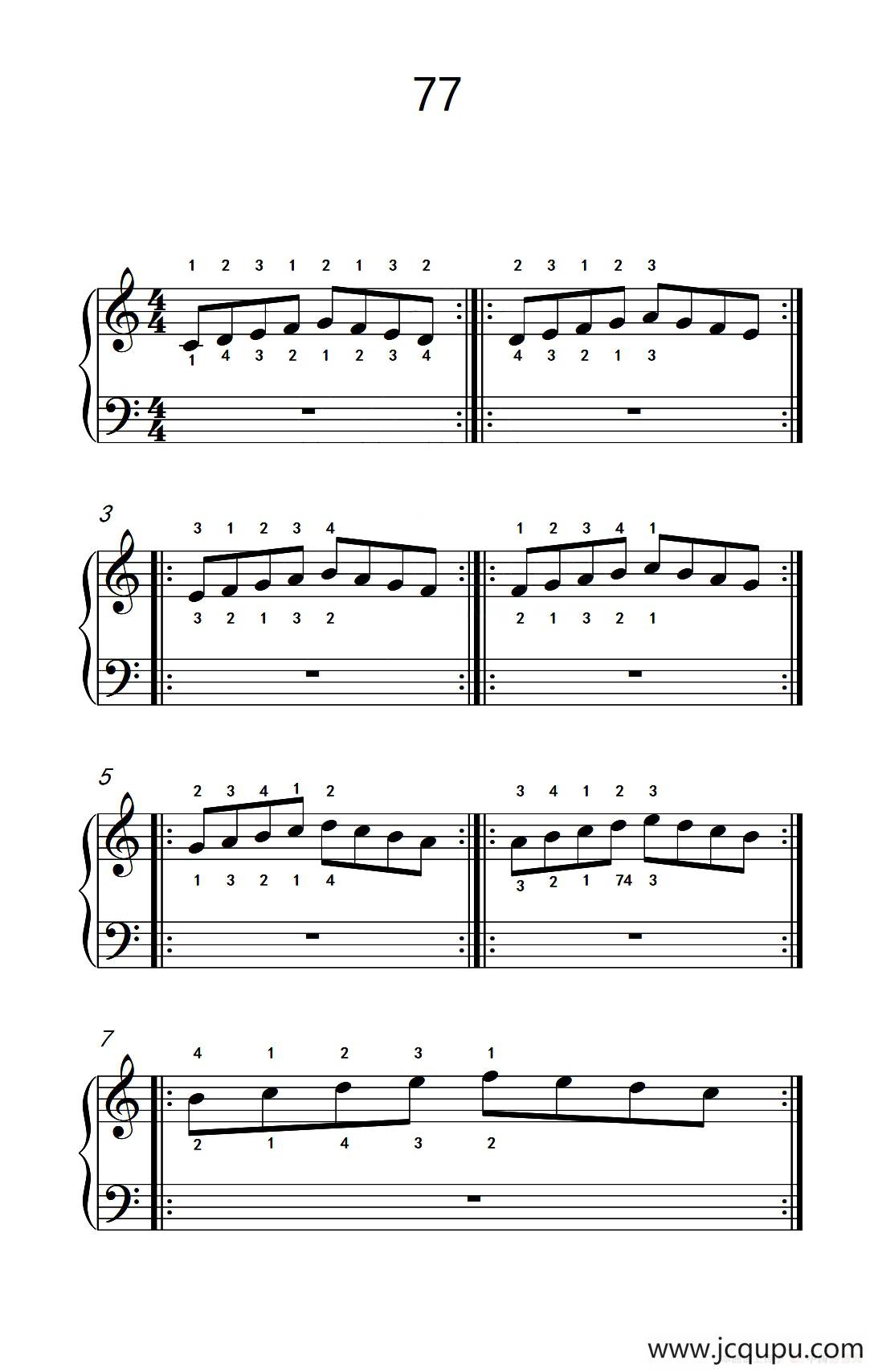 使大指灵活转动的单手练习 77（儿童钢琴手指练习 2）简谱