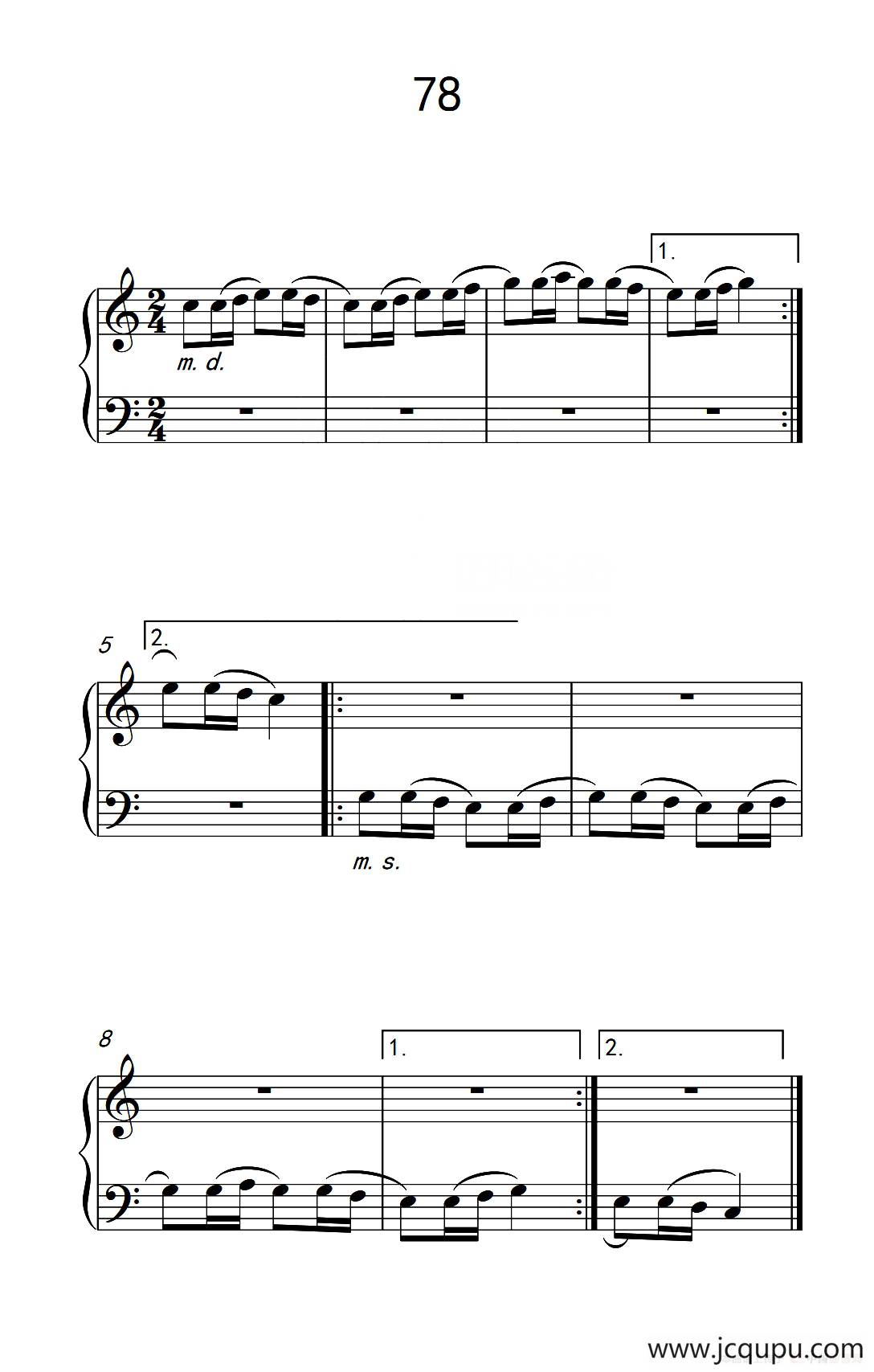 使大指灵活转动的单手练习 78（儿童钢琴手指练习 2）简谱