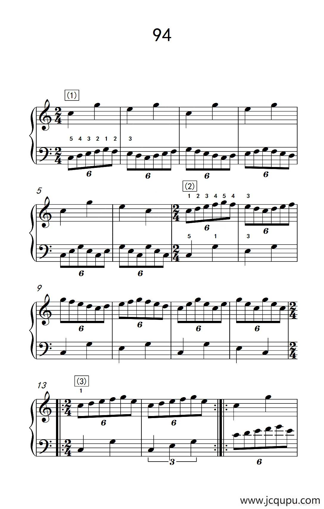 两手不同节奏的练习 94（儿童钢琴手指练习 2）简谱