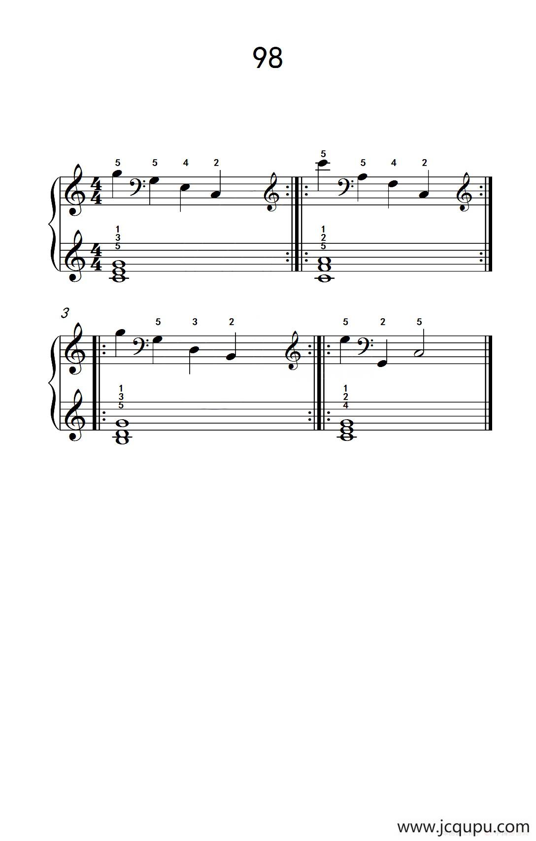 两手交替或交错弹奏的练习 98（儿童钢琴手指练习 2）简谱