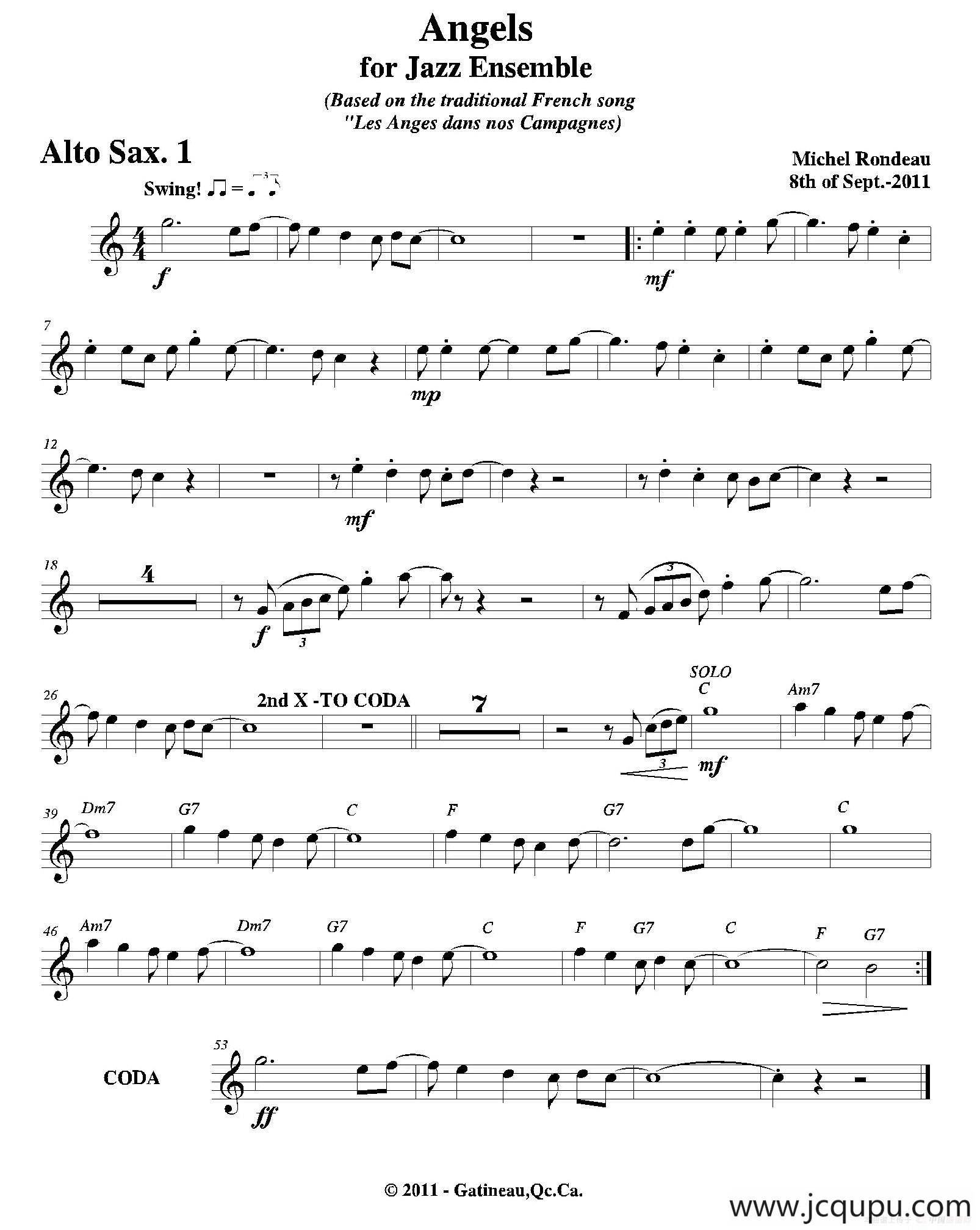 Angels for Jazz Ensemble（第一中音萨克斯分谱）简谱