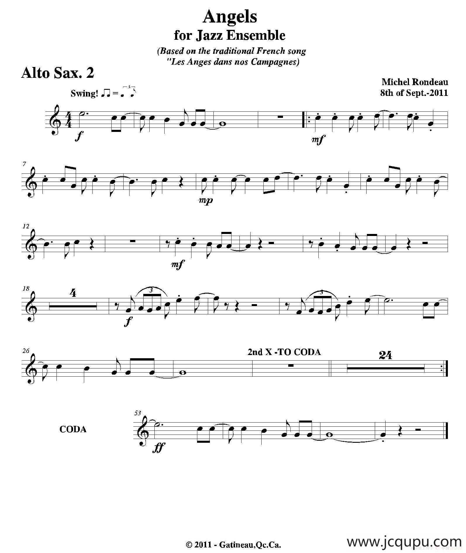 Angels for Jazz Ensemble（第二中音萨克斯分谱）简谱