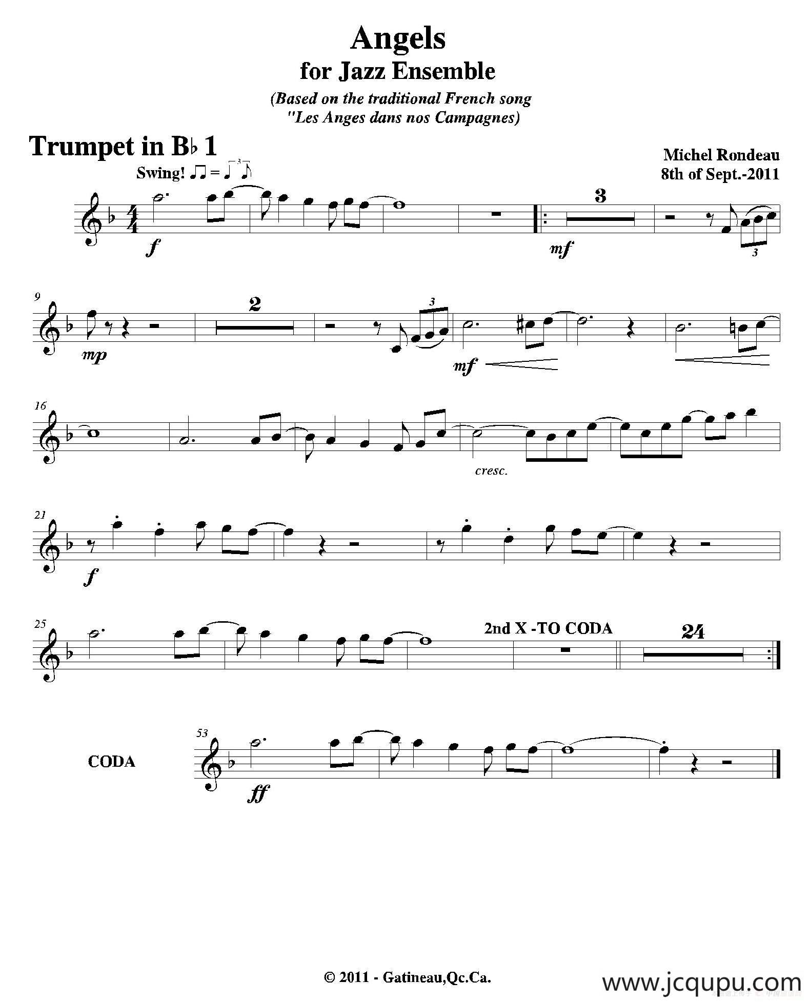 Angels for Jazz Ensemble（第一降B小号分谱）简谱