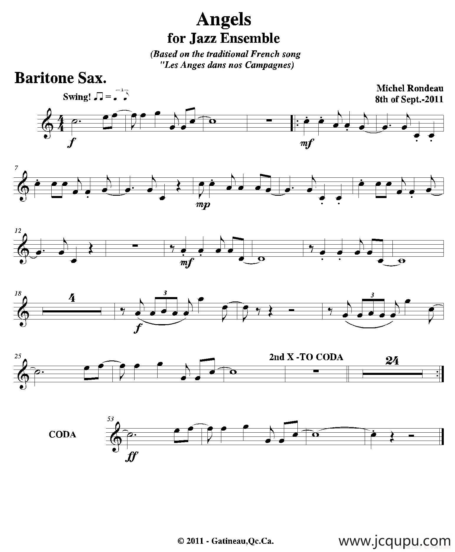 Angels for Jazz Ensemble（上低音萨克斯分谱）简谱