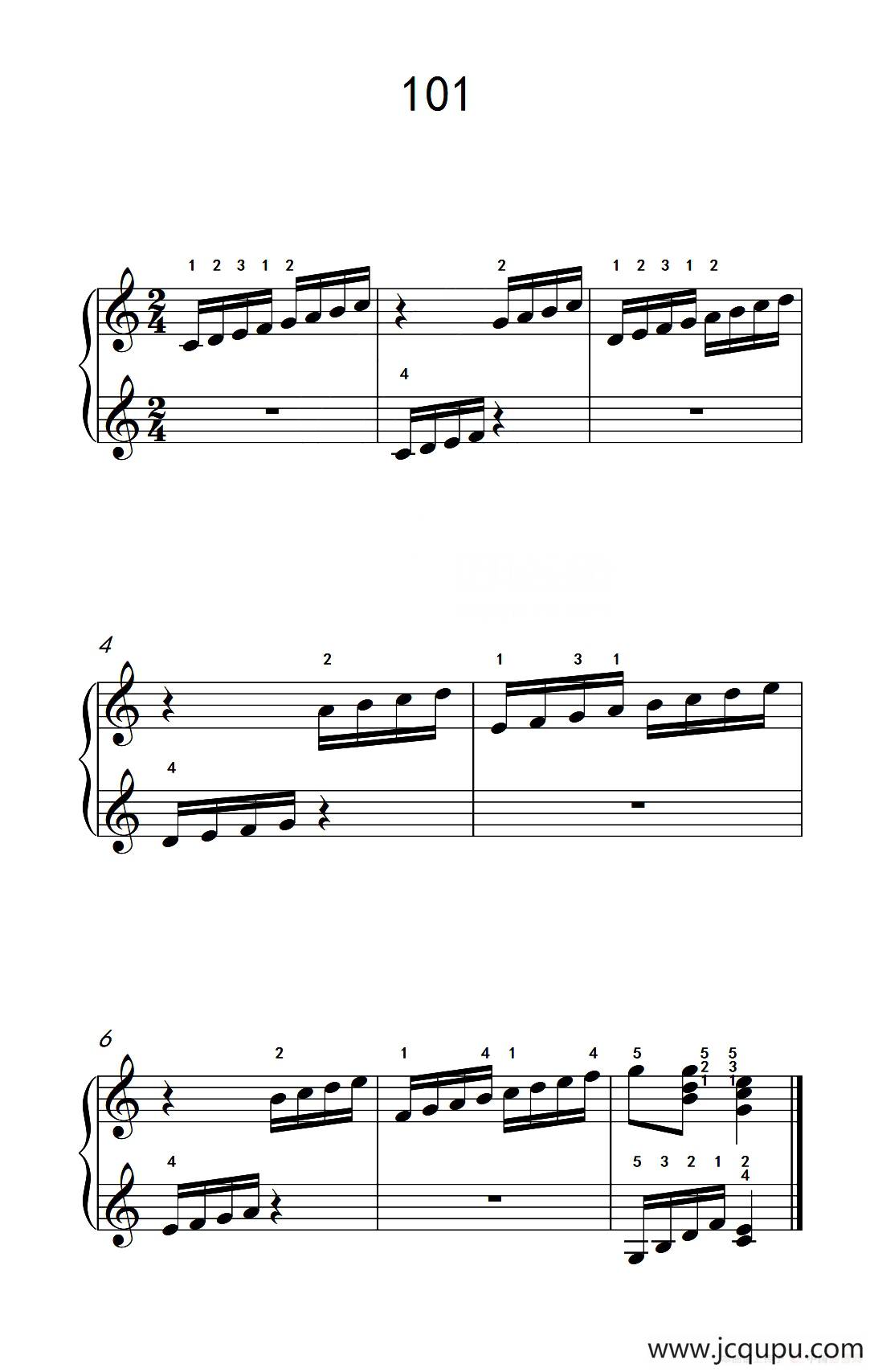 两手交替或交错弹奏的练习 101（儿童钢琴手指练习 2）简谱