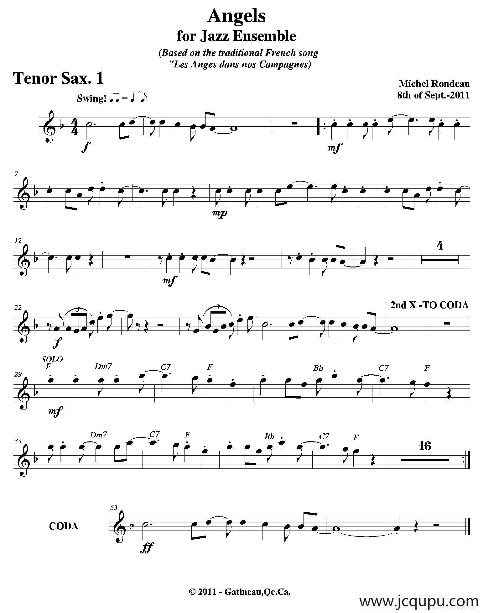 Angels for Jazz Ensemble（第一次中音萨克斯分谱）简谱