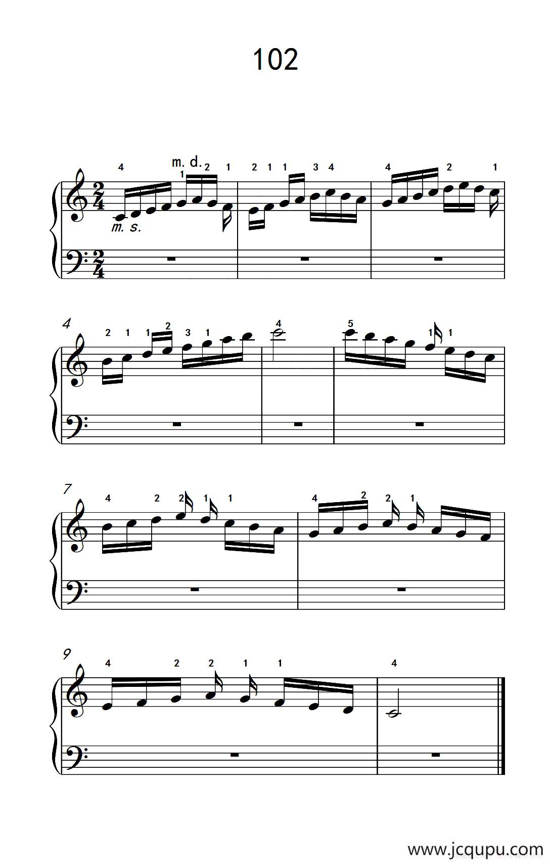 两手交替或交错弹奏的练习 102（儿童钢琴手指练习 2）简谱