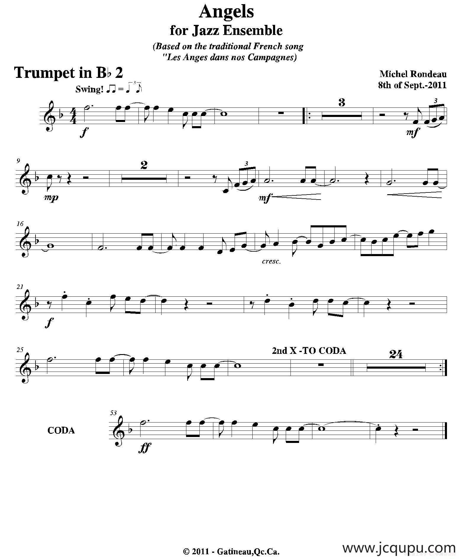 Angels for Jazz Ensemble（第二降B小号分谱）简谱
