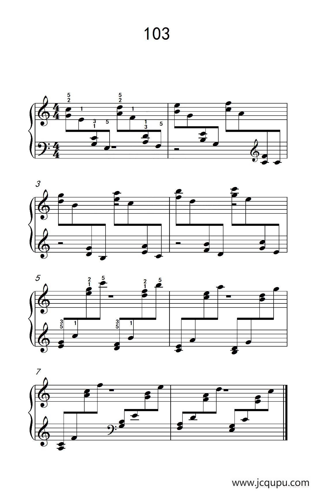 两手交替或交错弹奏的练习 103（儿童钢琴手指练习 2）简谱