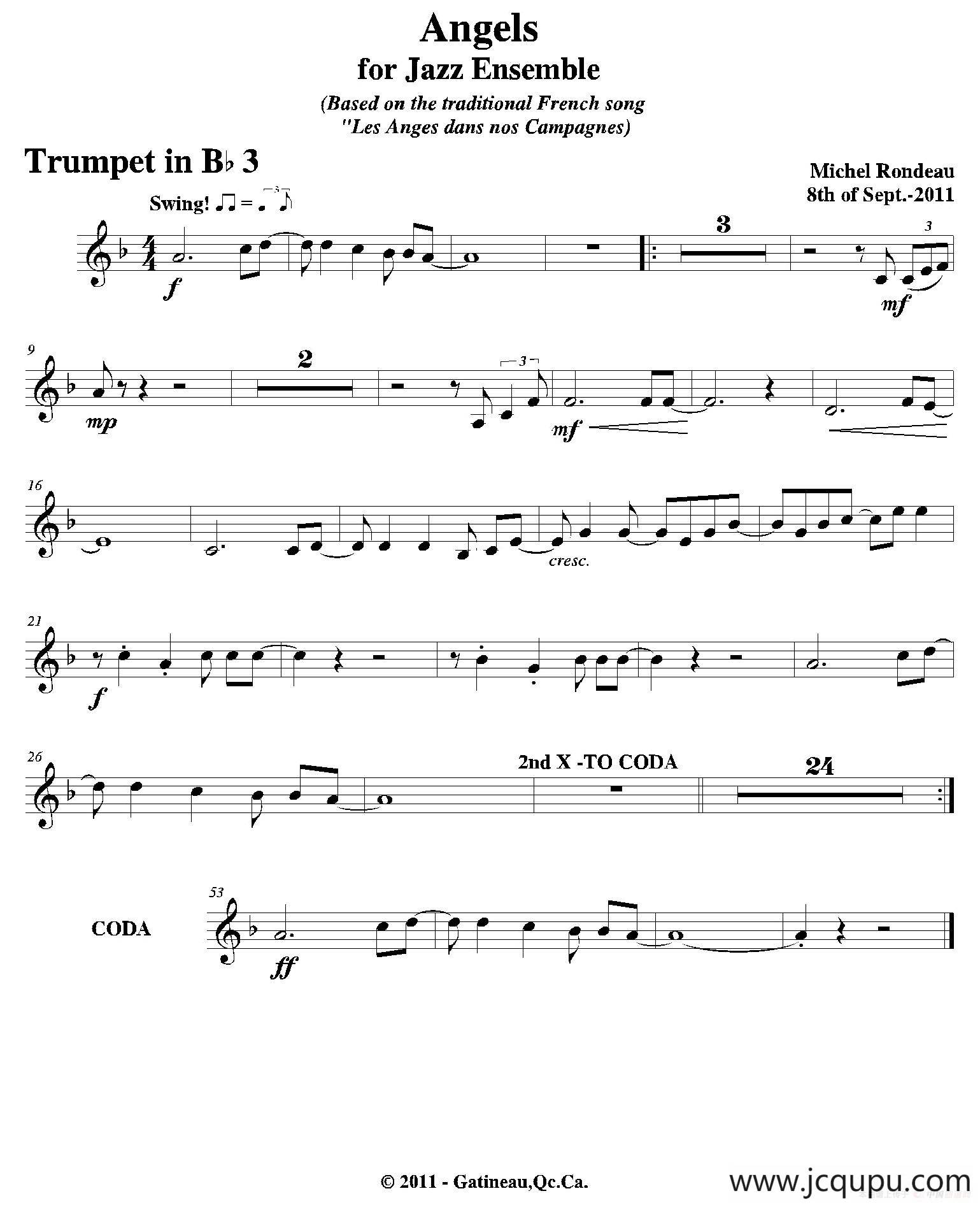 Angels for Jazz Ensemble（第三降B小号分谱）简谱