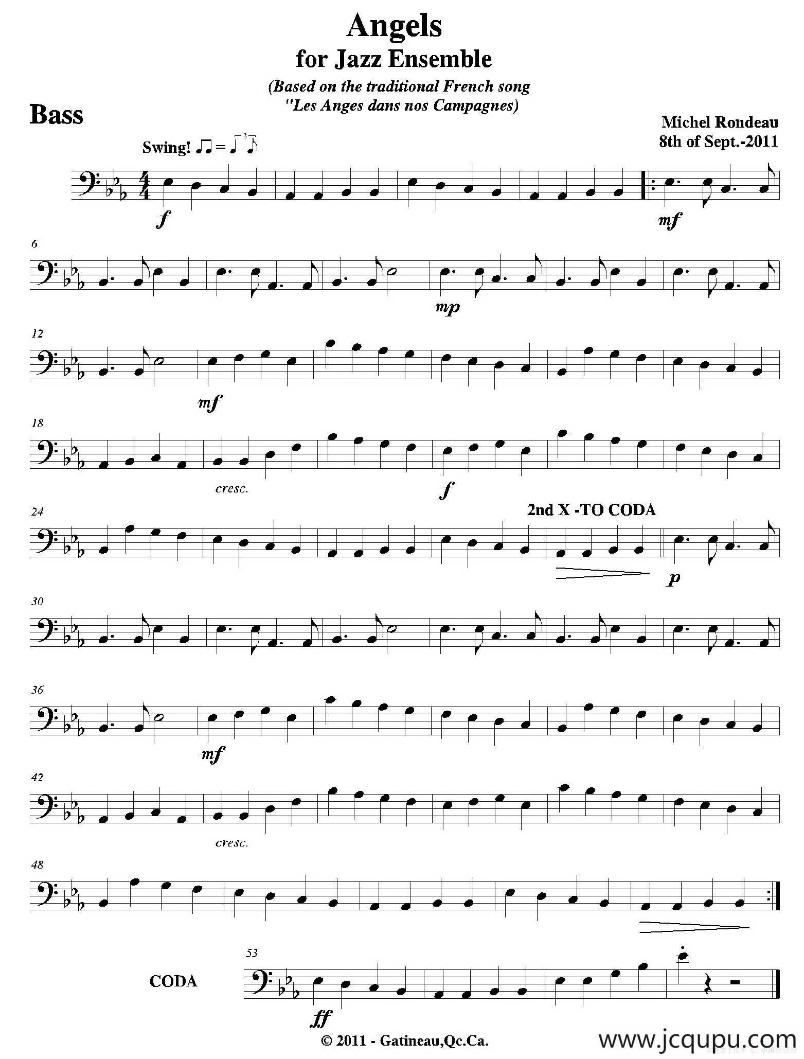 Angels for Jazz Ensemble（贝司分谱）简谱